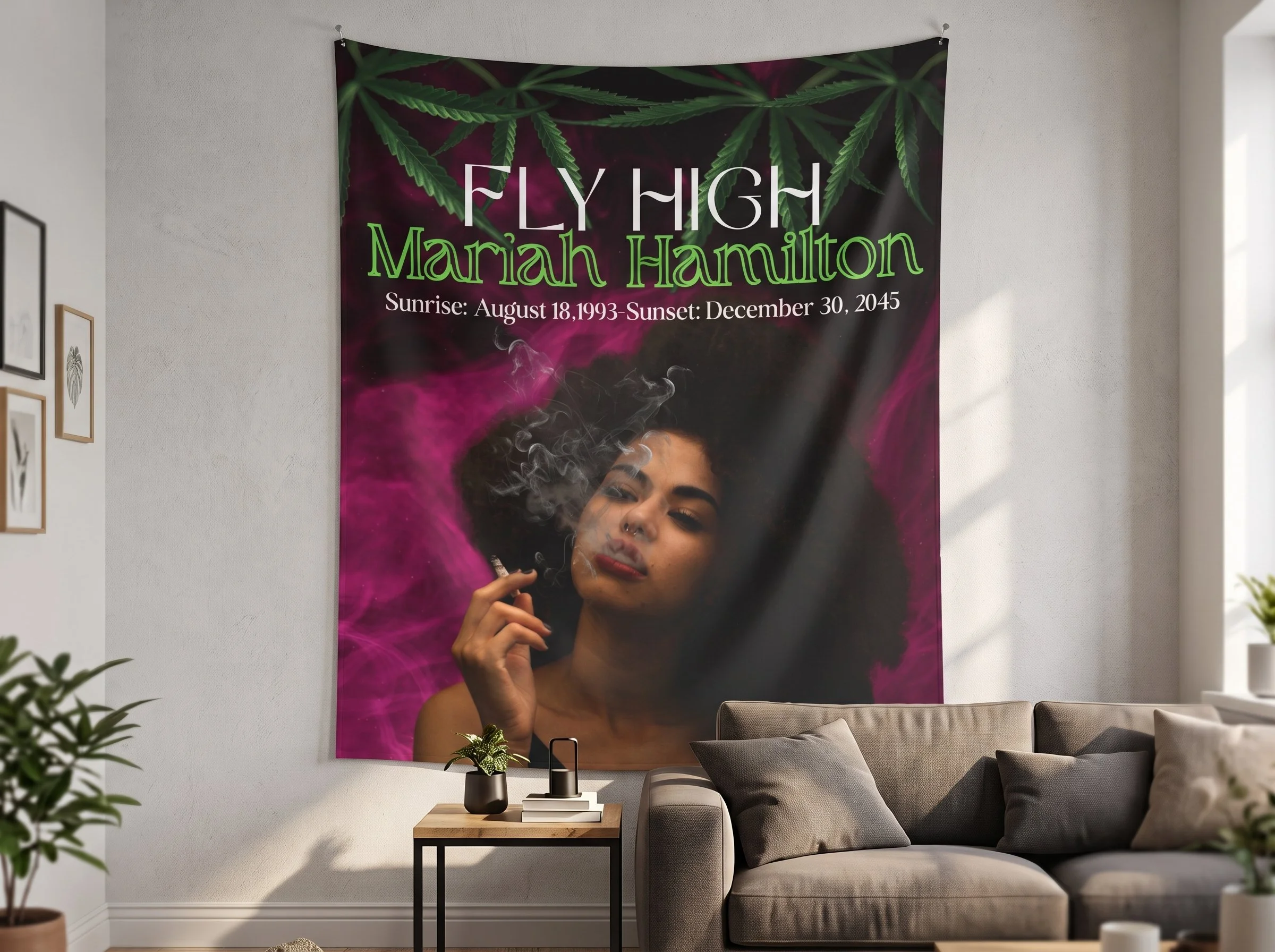 Fly High Personalized Memorial Weed Smoker Tapestry For Her