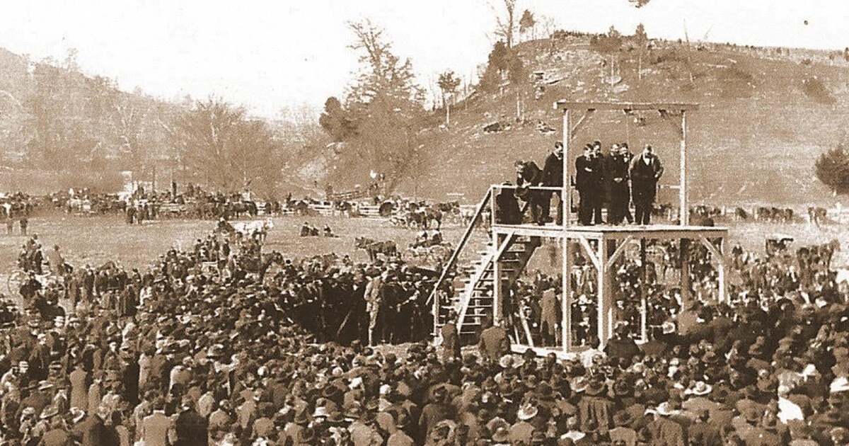Large crowd attends a hanging