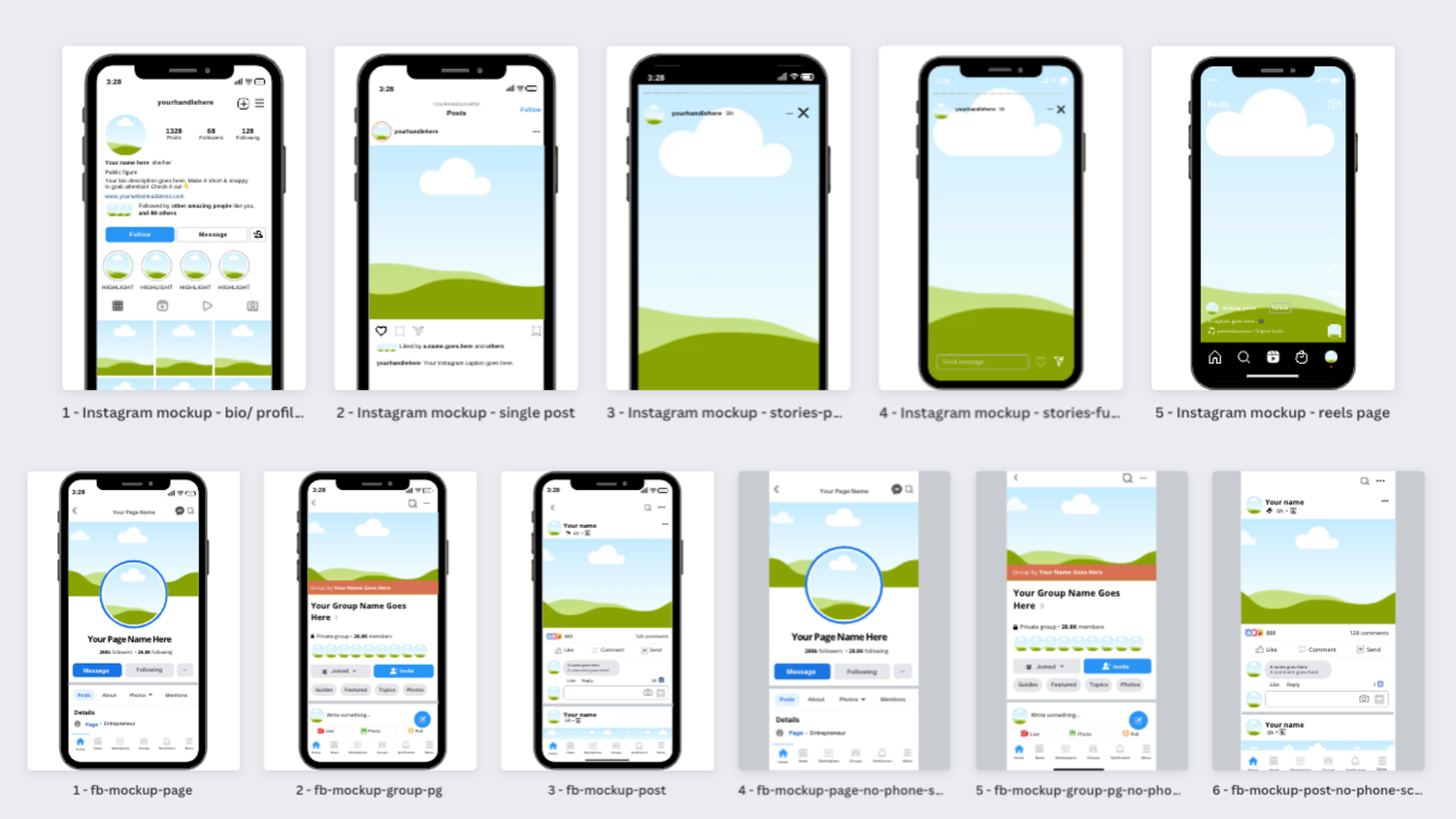 Instagram & Facebook Pages Canva Template - 11 templates