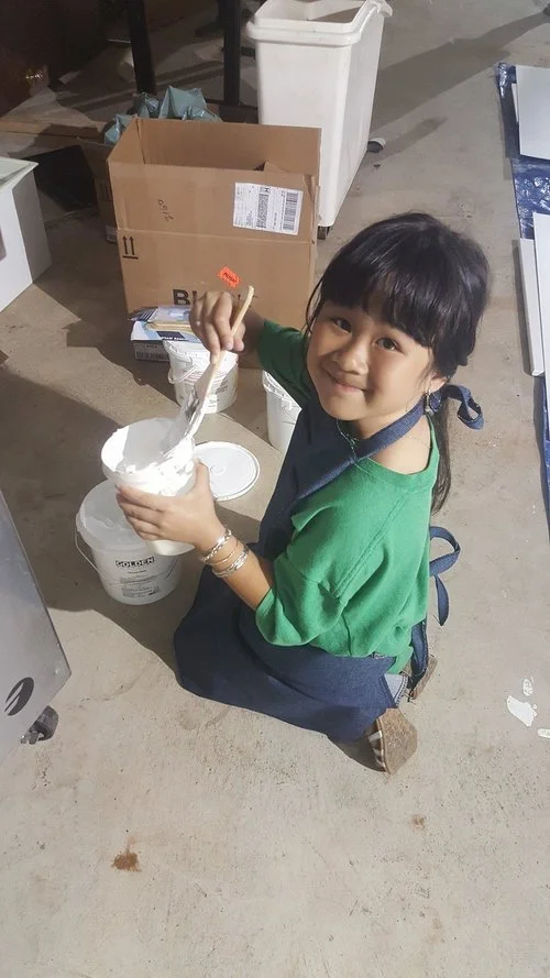 Our youngest member, Kimberly (7 yrs old), came in to help with work and volunteer to her time! (Photo: Kathy)