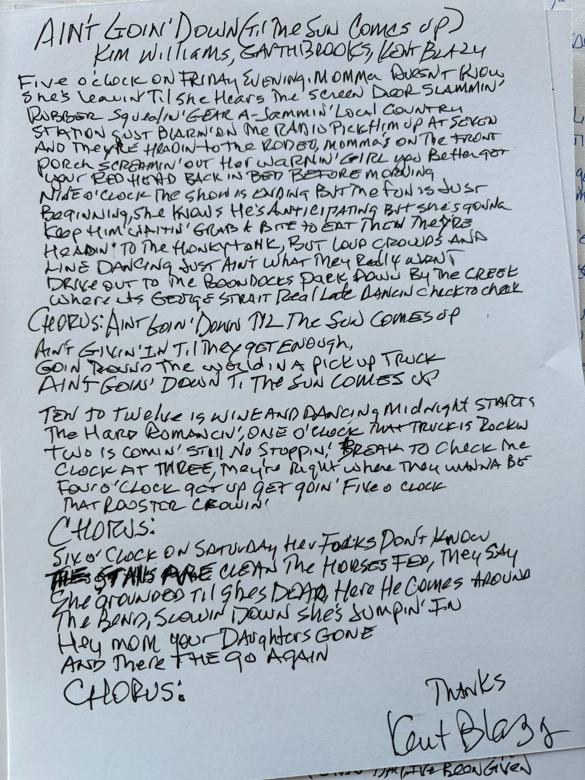 Ain't Goin' Down (Til The Sun Comes Up) Handwritten Lyrics