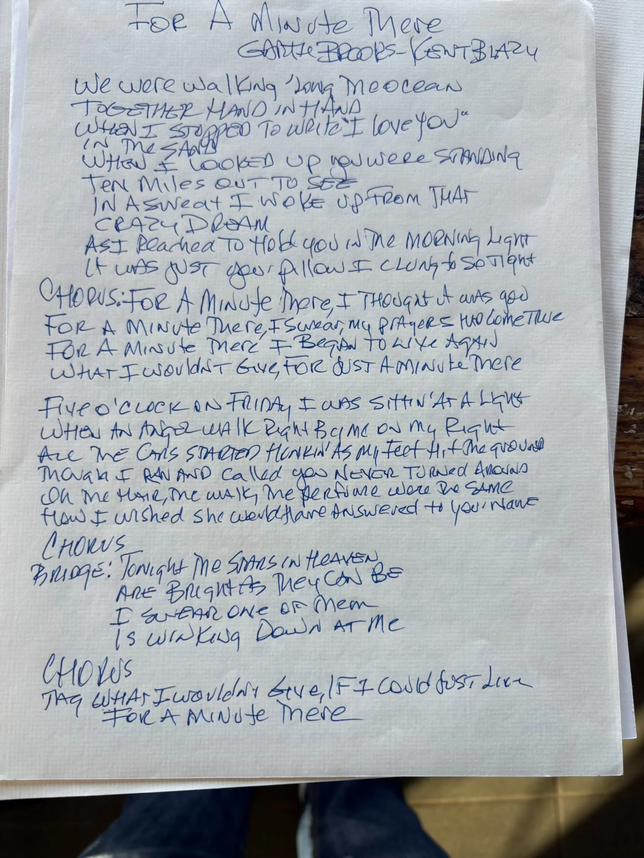 For A  Minute There Handwritten Song Lyrics