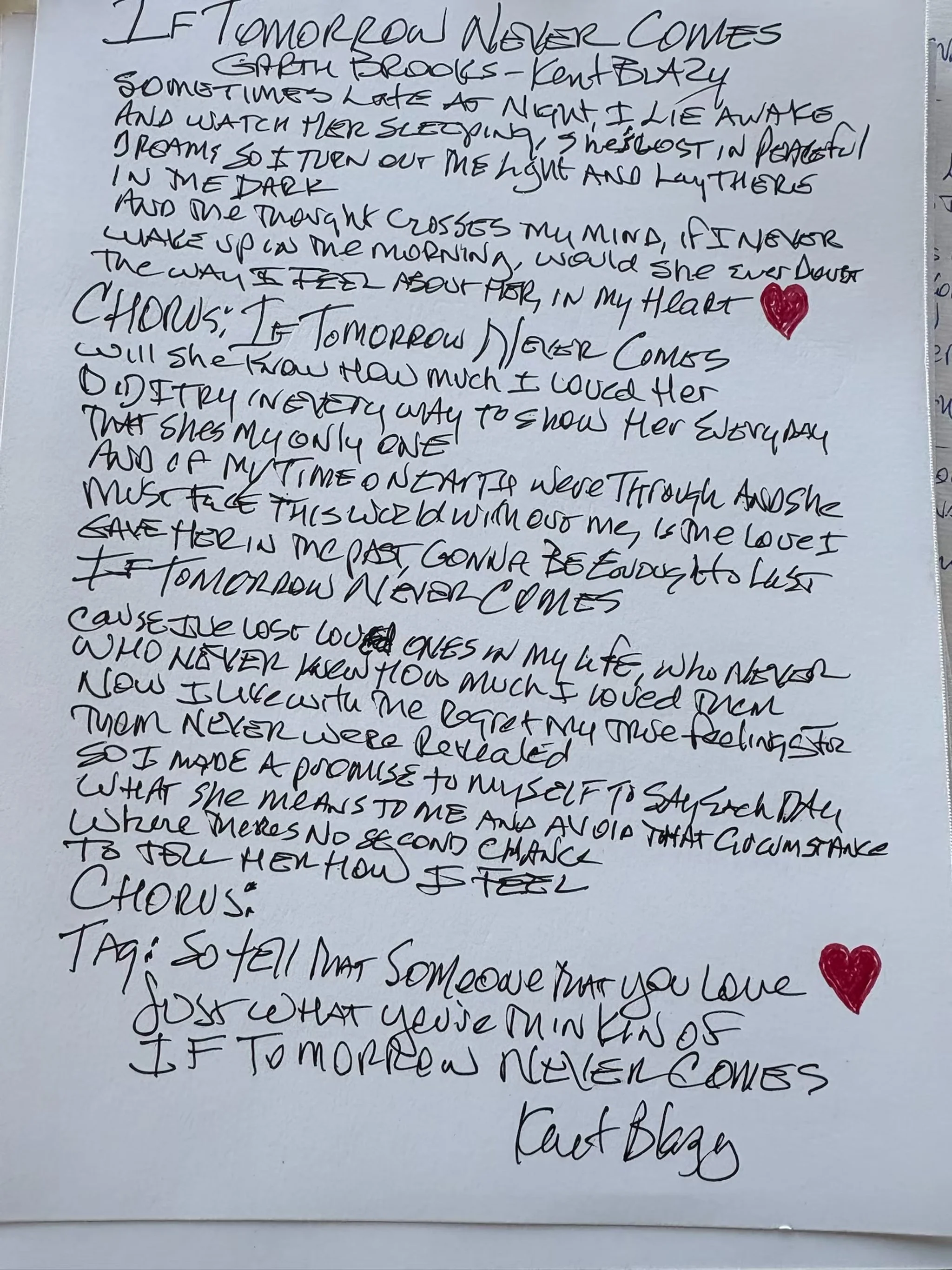 If Tomorrow Never Comes Handwritten Song Lyrics