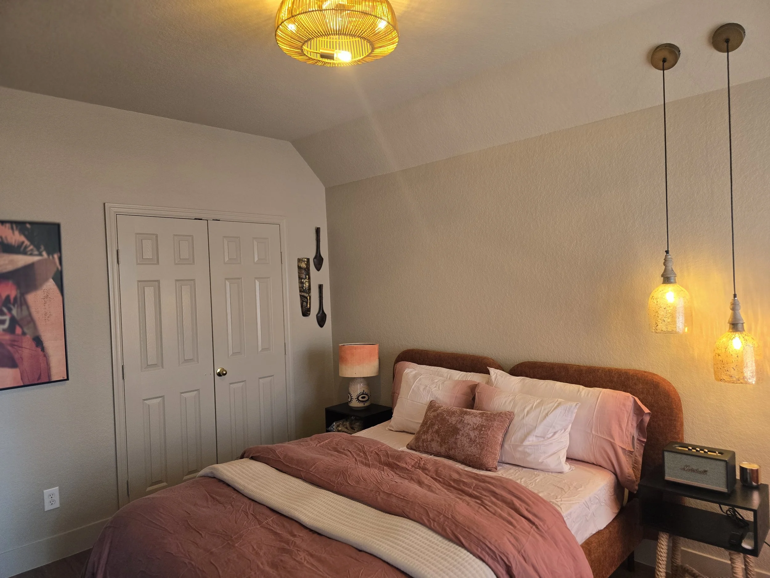 Freshly painted bedroom with color-drenched beige walls in Sugar Land, Texas