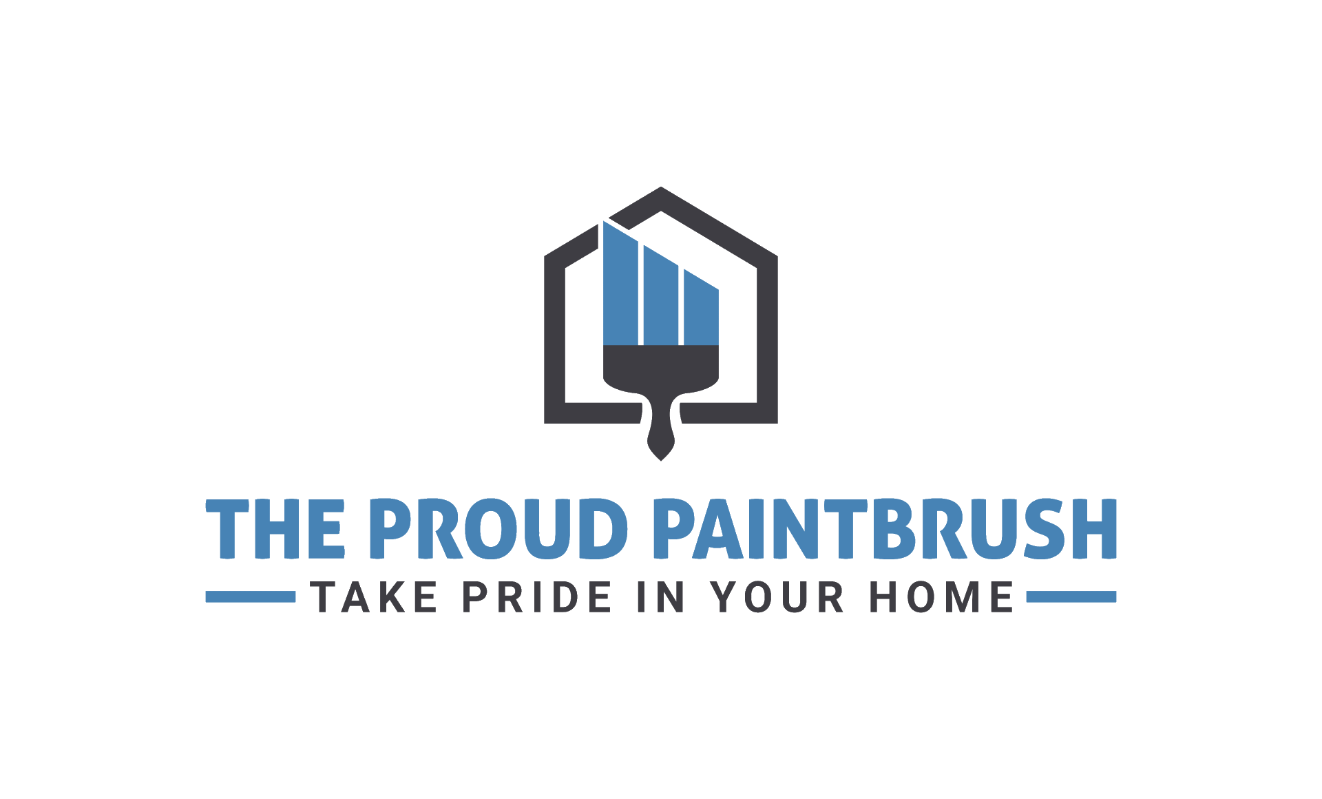 Logo for The Proud Paintbrush featuring a house outline and paintbrush, with the tagline 'Take pride in your home'.