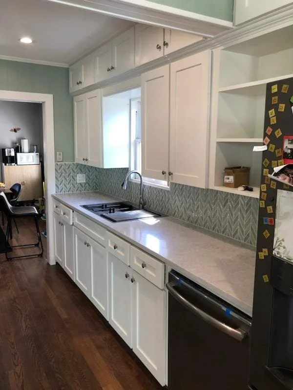 Freshly painted white kitchen cabinets in West Houston, Texas