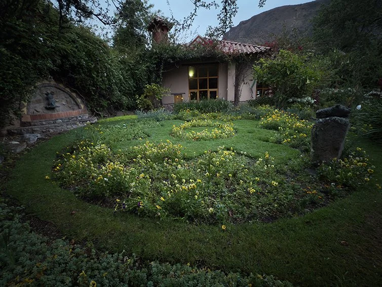 One of the seven chakra gardens - the Sun Garden - planted in yellows