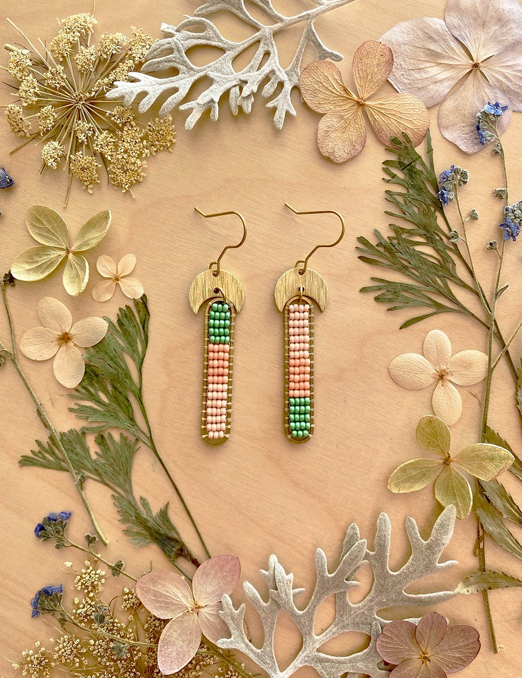Pink and green beaded dangles