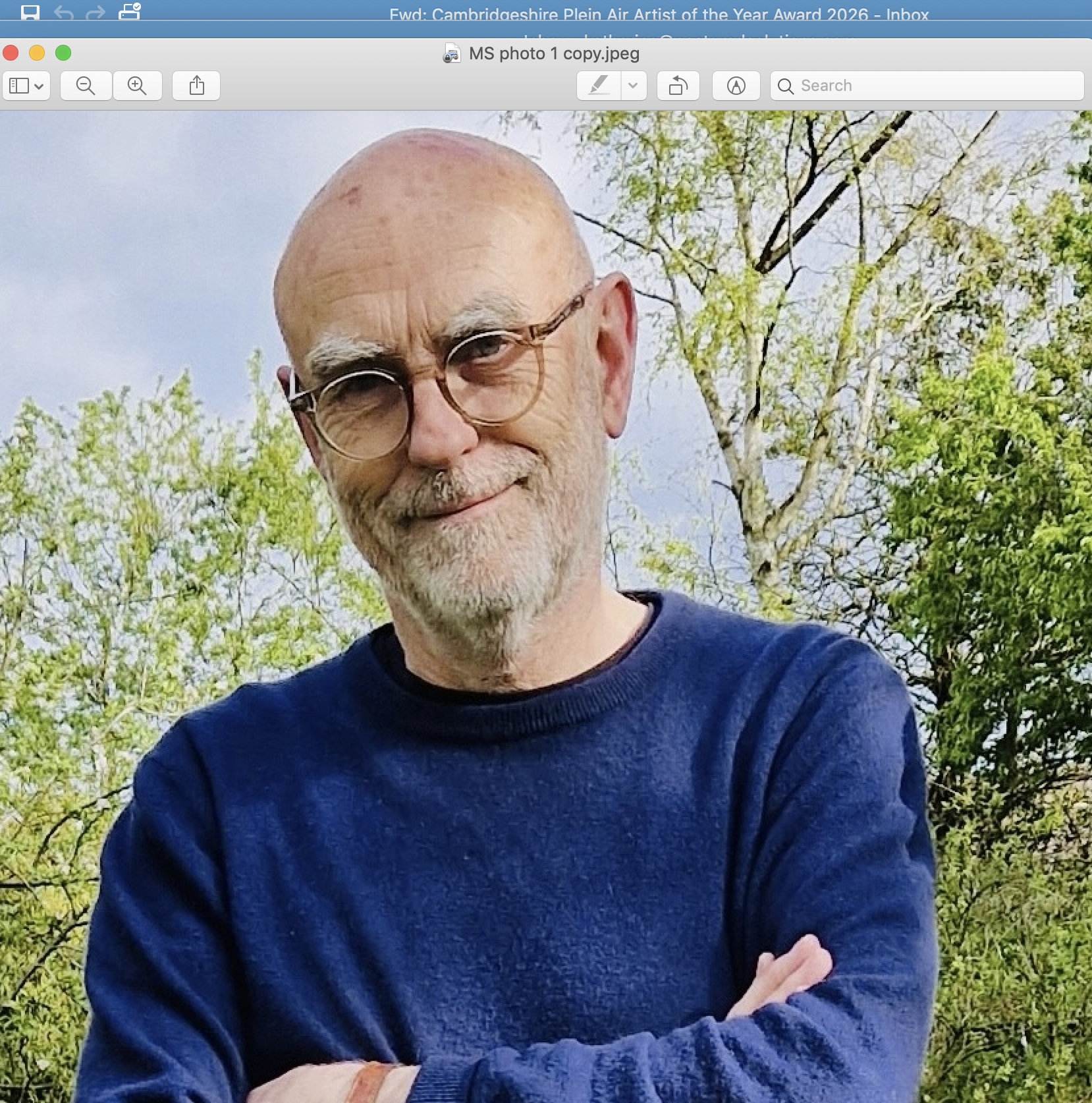 Martin Salisbury Professor of Illustration Anglia Ruskin University. Short brown hair, wearing black-rimmed glasses. Judge for Cambridgeshire Plein Air Artist of the Year Award.