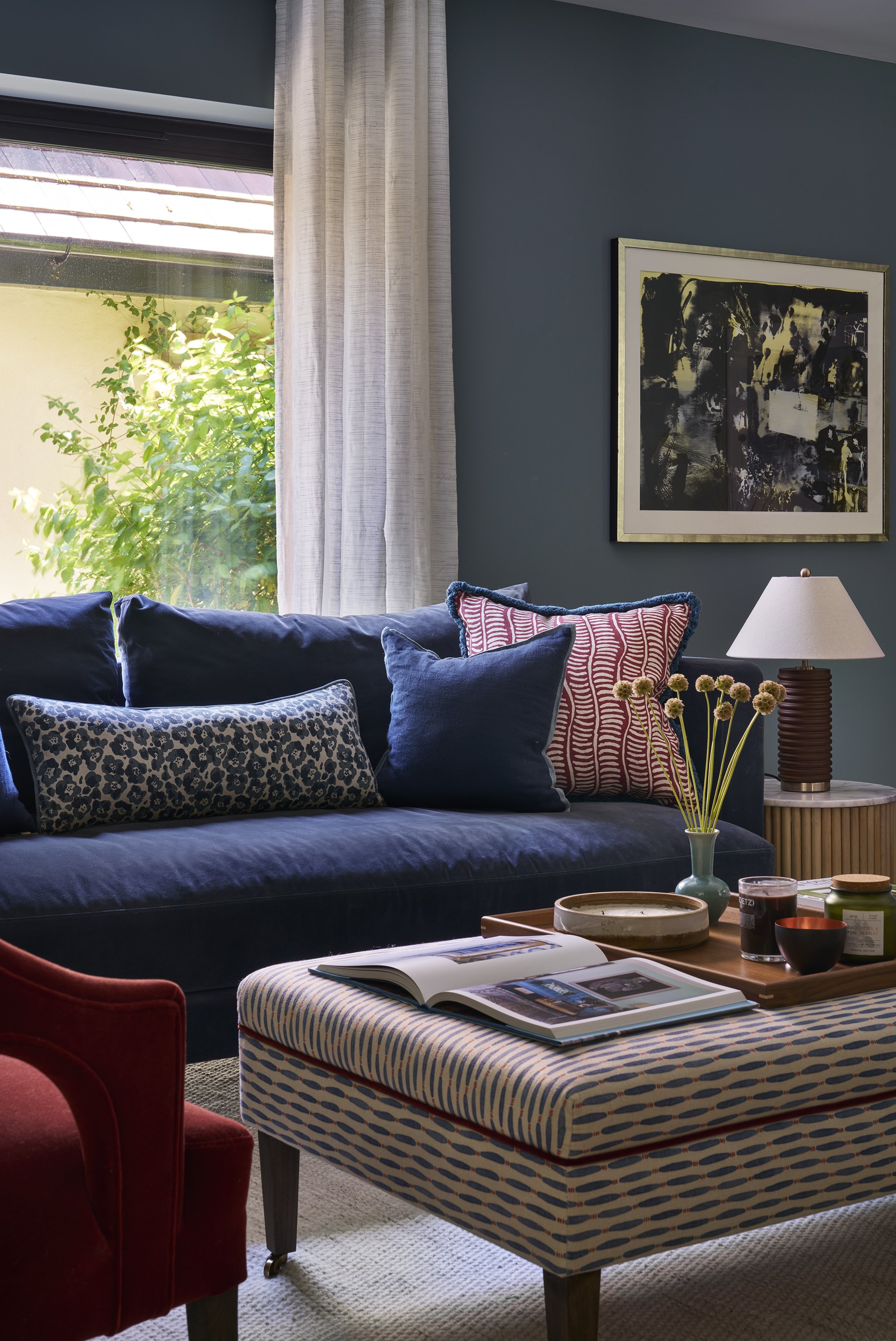 Velvet blue sofa