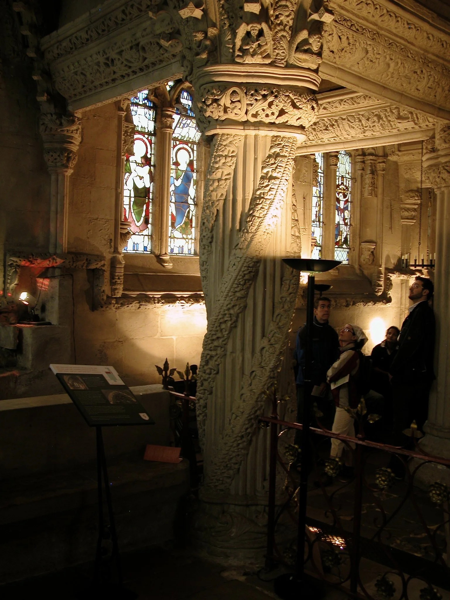 The intricate carvings on the Apprentice Pillar inside of Rosslyn Chapel