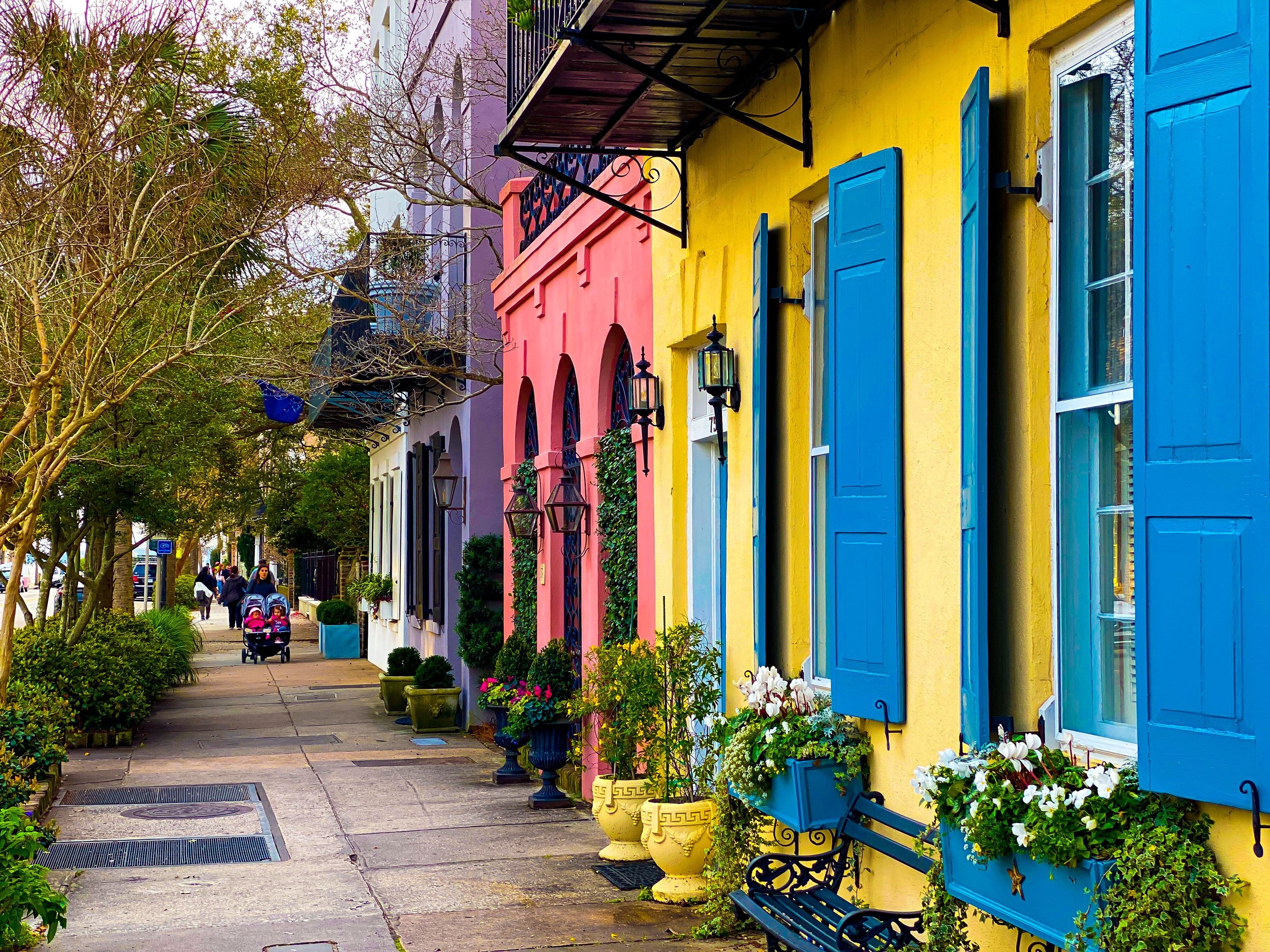 Colorful houses on Rainbow Row in Charleston SC
