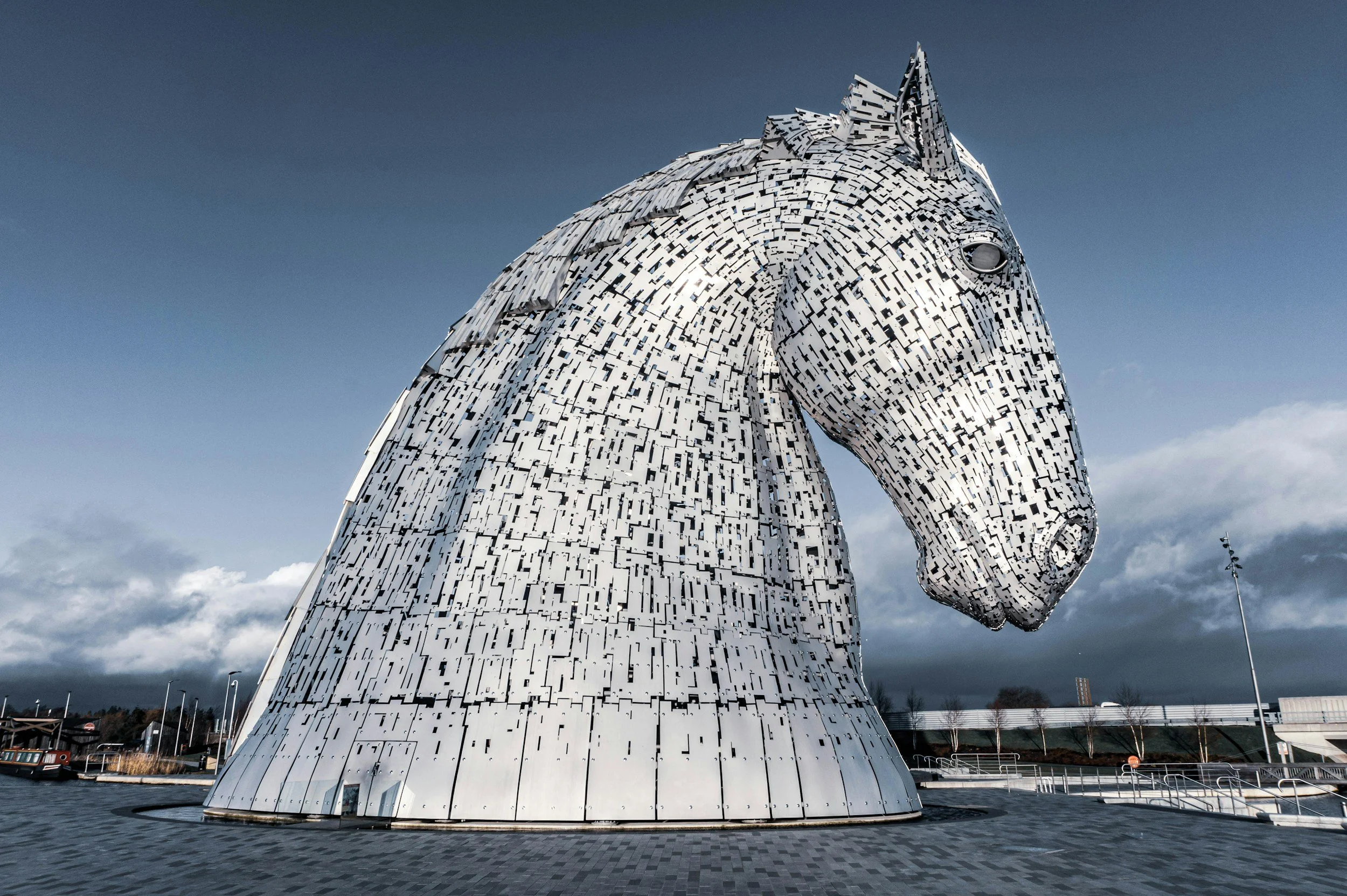 The large metal statue of a horse called the Kelpies near Falkirk