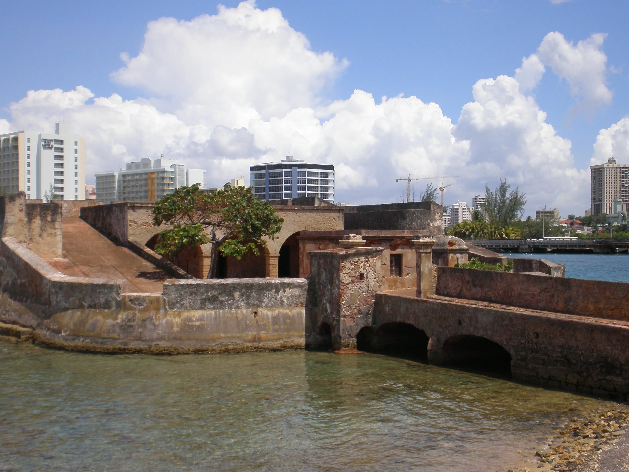 Historic San Geronimo Fort with hotels in the background