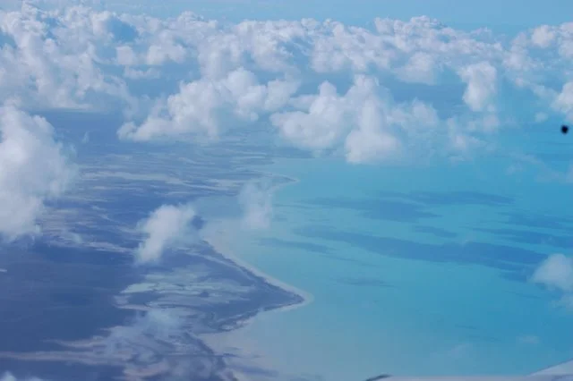 The western bank of Andros as seen from an airplane
