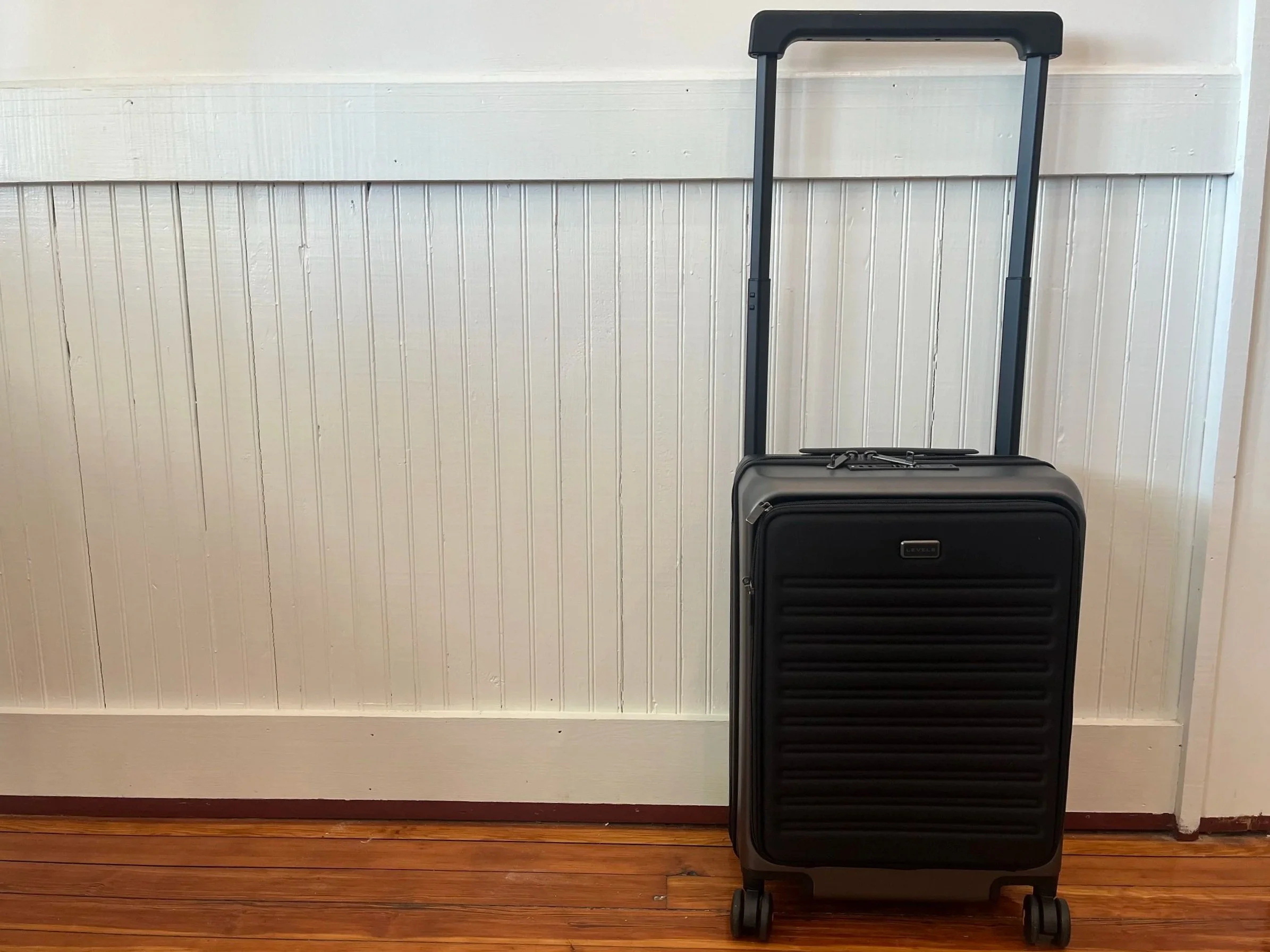 The author's suitcase by Level 8 stands in her hallway