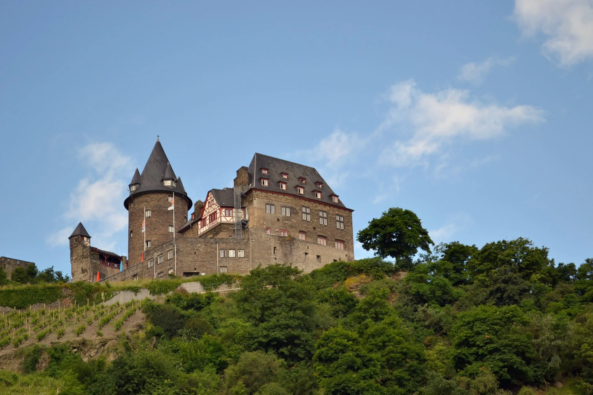 The stone and half timber Stahleck Castle on a hill above Bacharach
