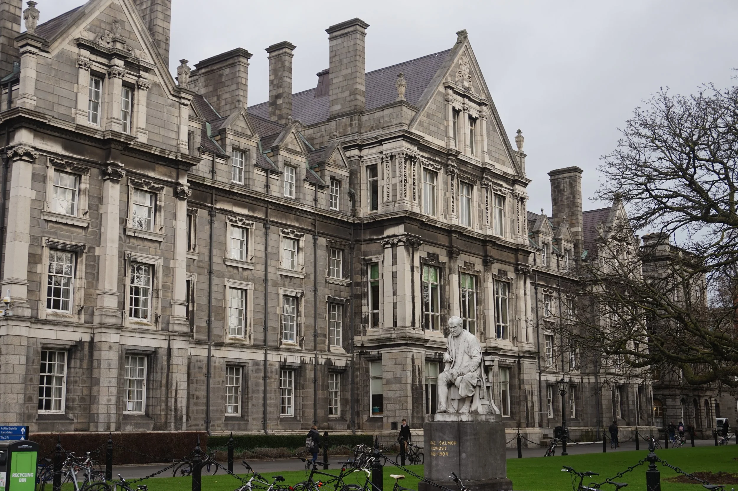Grey stonework exterior of Trinity College Dublin