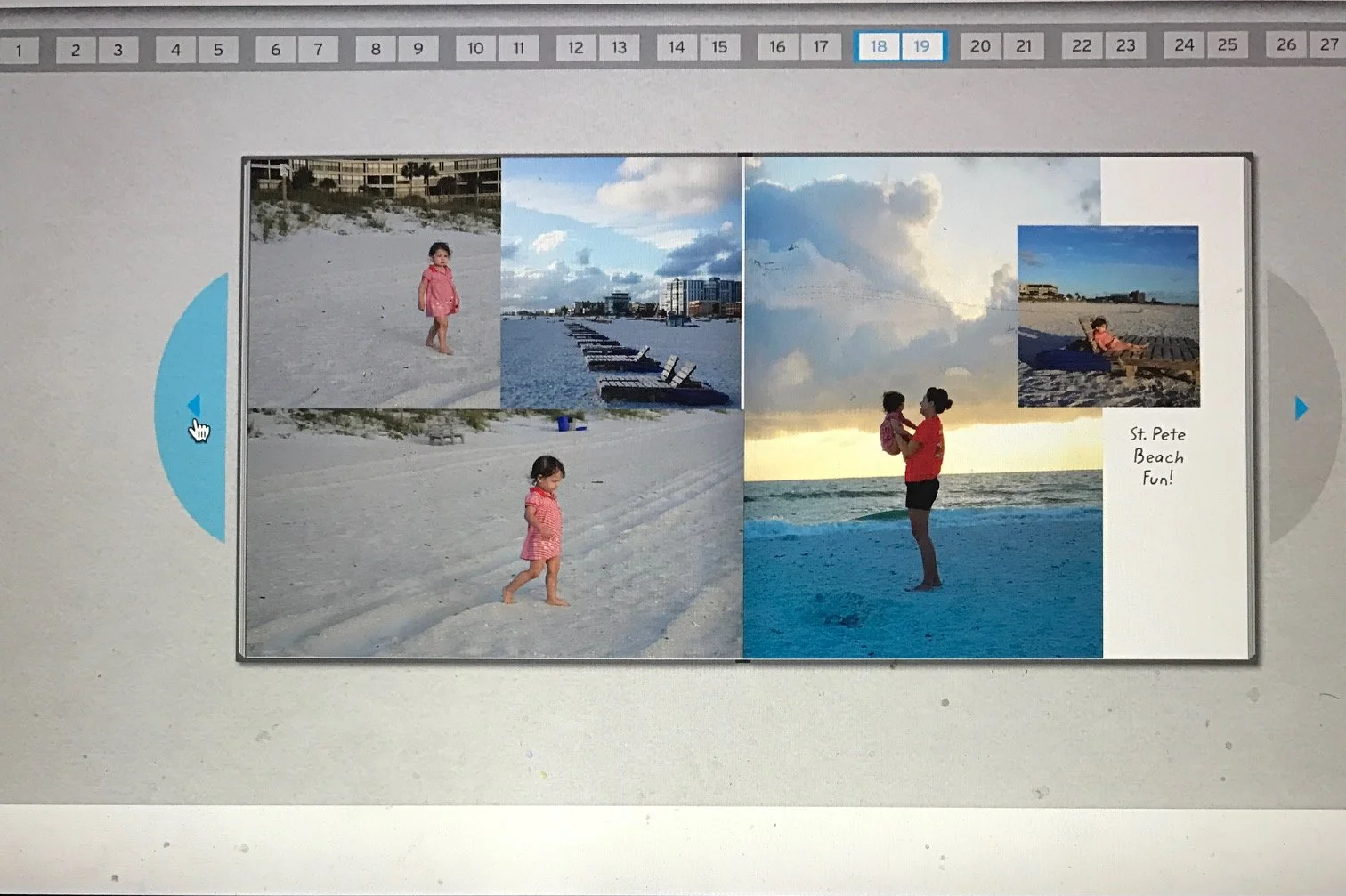 The author's screenshot of a 2 page spread of her and her daughter at St. Pete Beach