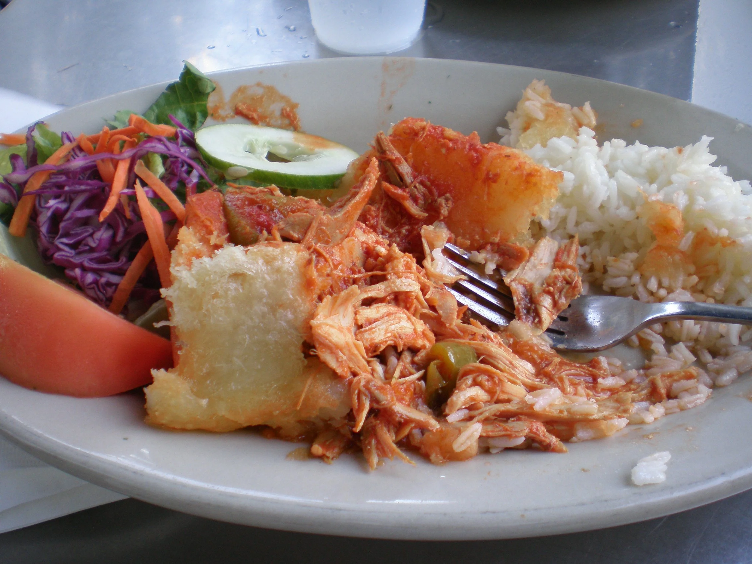 Mofongo and shredded chicken in a traditional Puerto Rican dish