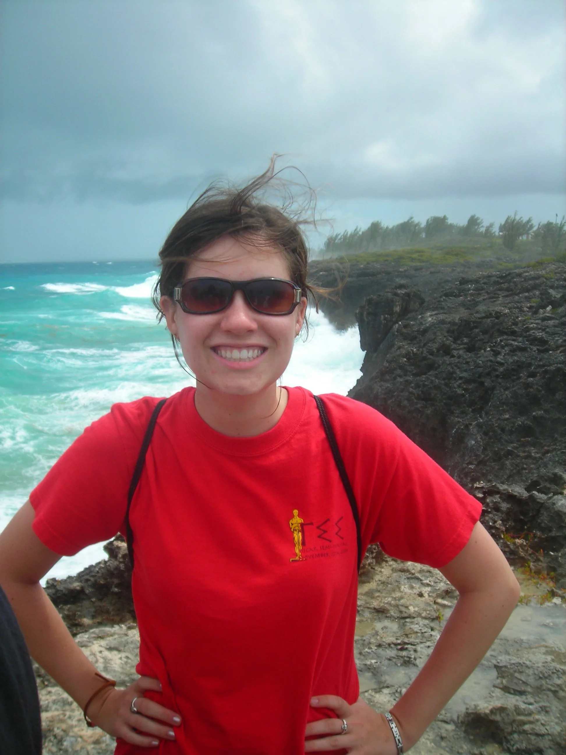 The author in a red shirt standing on Morgan's Bluff