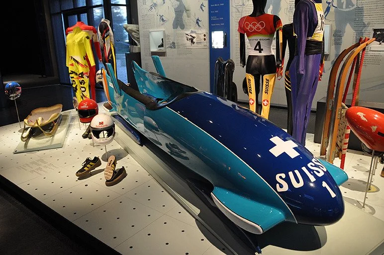 Swiss bobsledding display in the Olympic Museum at Lausanne