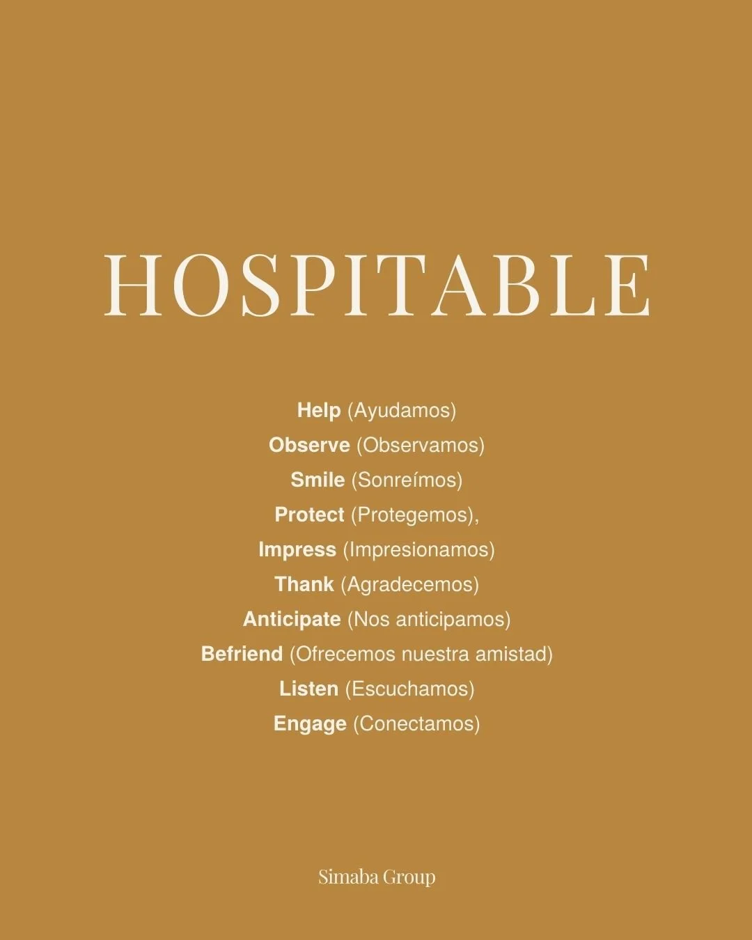 HOSPITALIDAD
Ayudar · Observar · Sonreír · Proteger · Impresionar · Agradecer · Anticiparse · Ser amigable · Escuchar · Interactuar

Detrás de cada apartamento hay un equipo humano que se preocupa genuinamente. Una familia que b