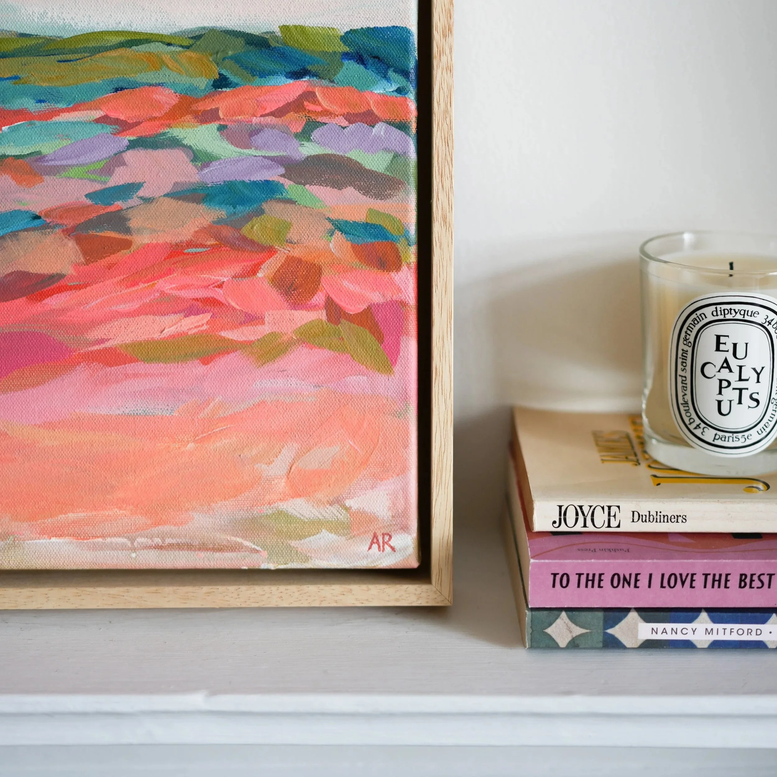 Amy Rhodes landscape on fireplace