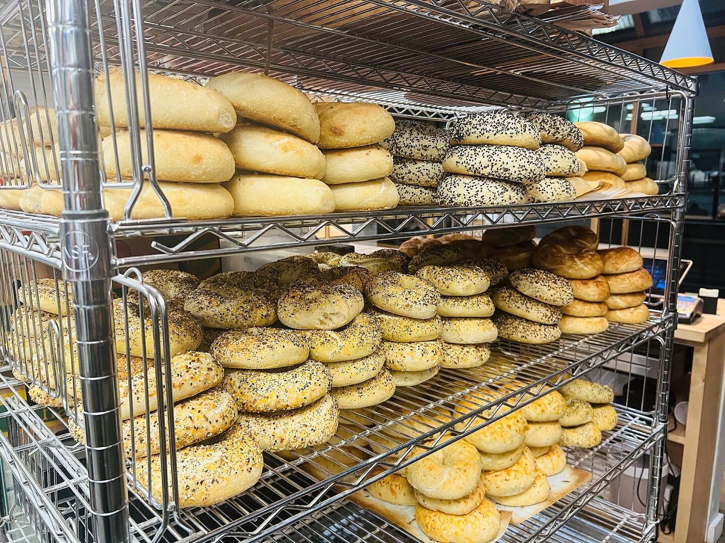 Our stacks of bagels may not be exactly healthy, but we have stacks of bagels so I guess you could say it&rsquo;s a balanced breakfast. Come get one with your choice of schmear today!