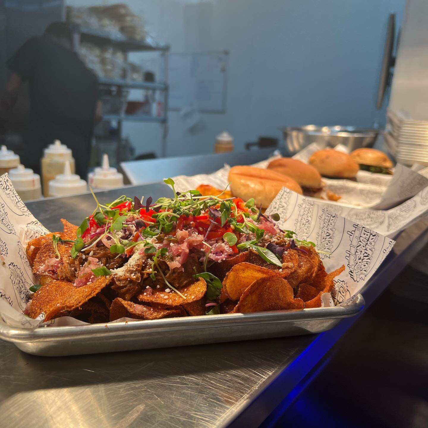 It&rsquo;s not too late to come on down and say hi! Kitchen is open tonight until 9:30 p.m. with a righteous special of loaded BBQ nachos! We load these house made BBQ chips with pulled pork, cotija cheese, house made relish, and pickled Fresno chili