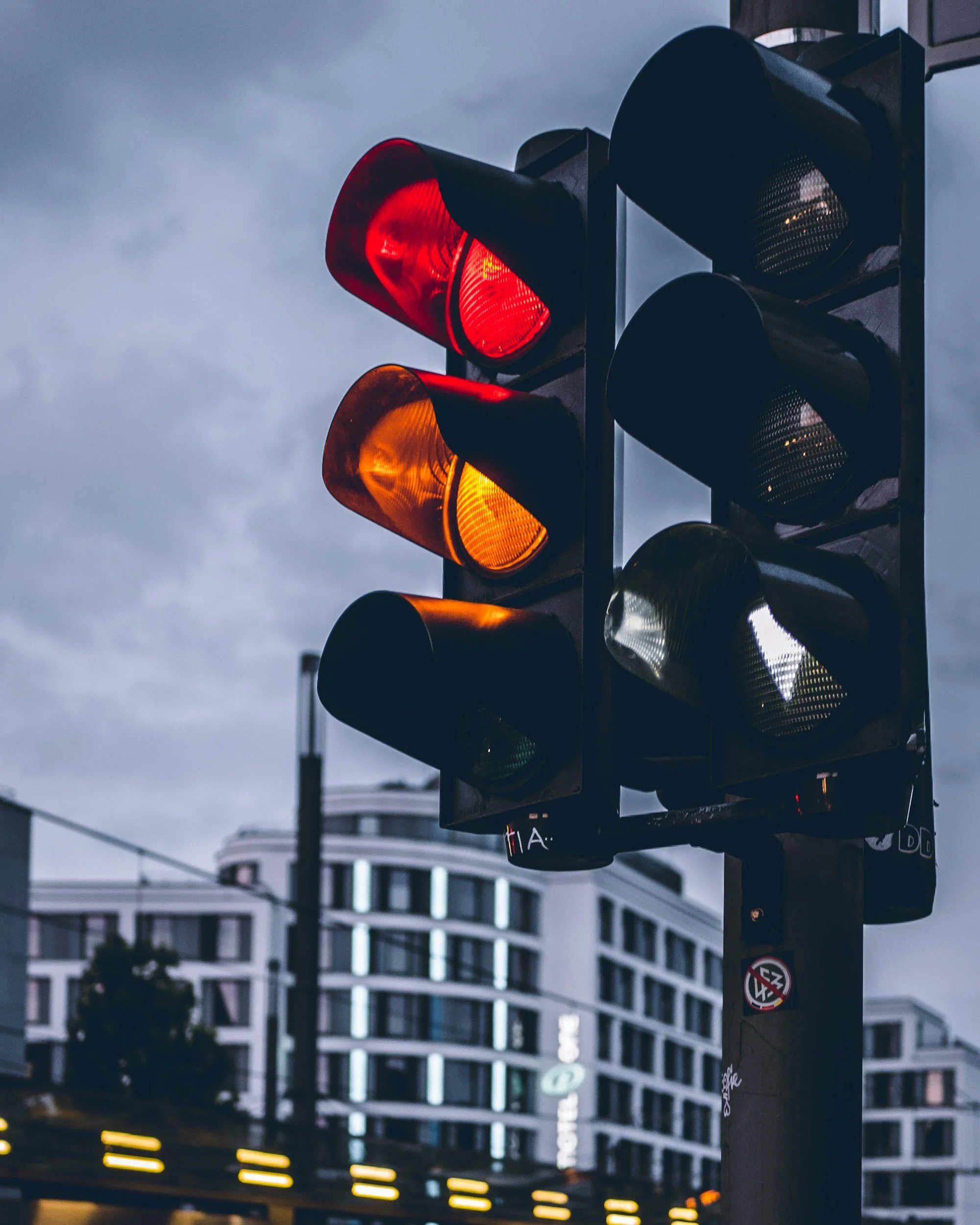Traffic light symbolizing setting healthy boundaries and knowing when to say no during the holiday season.
