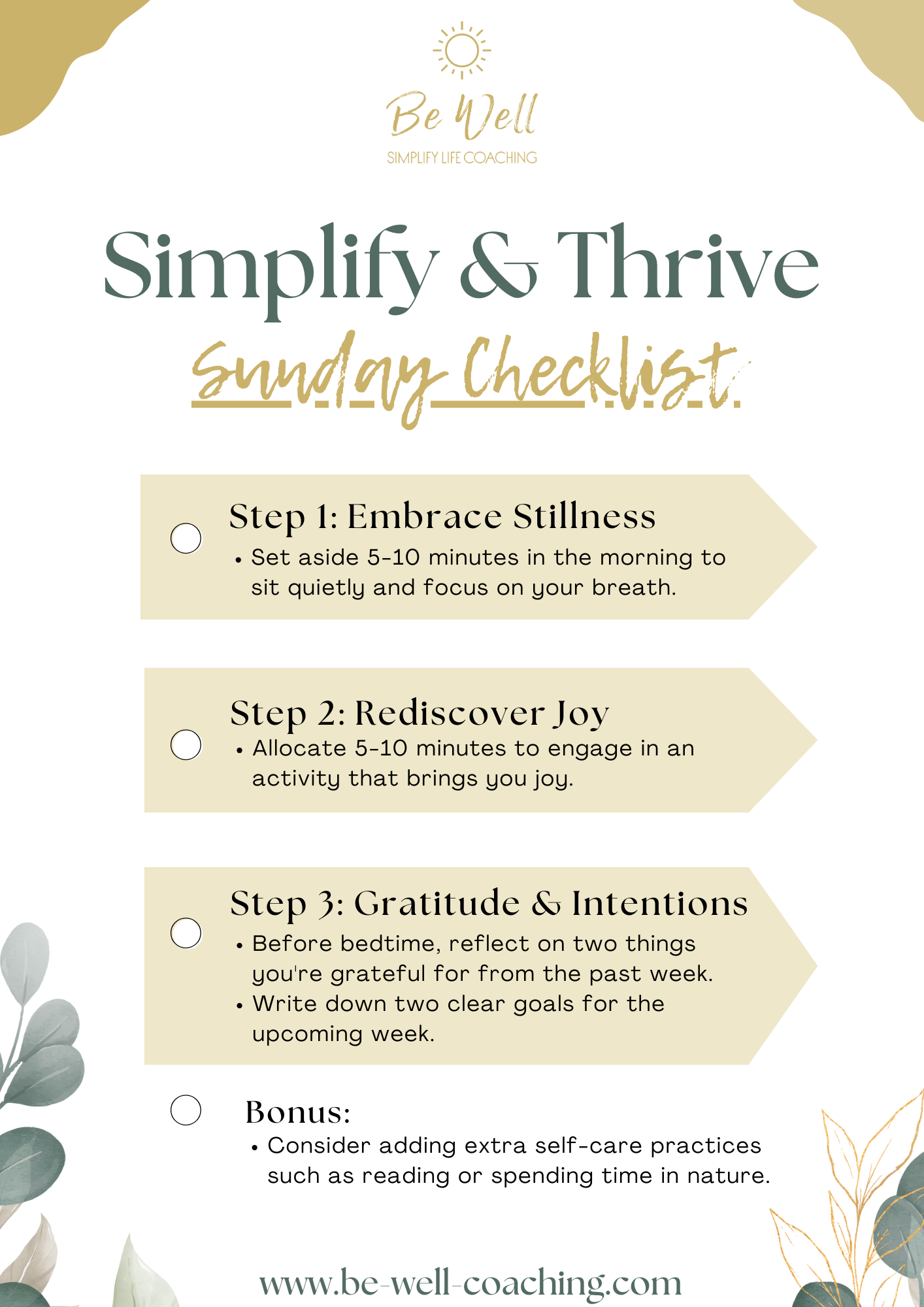 Free Sunday reset checklist featuring three mindful rituals to reduce stress, improve focus, and prepare for a productive week.