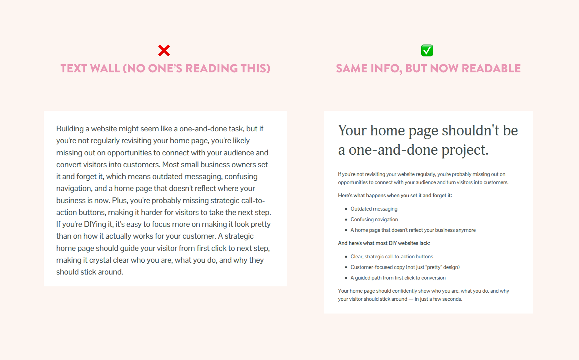 example of a chunk of text and properly laid out text that people will read