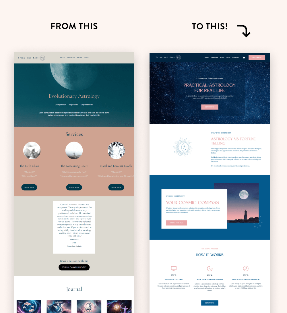 TRINE AND KITE before and after website