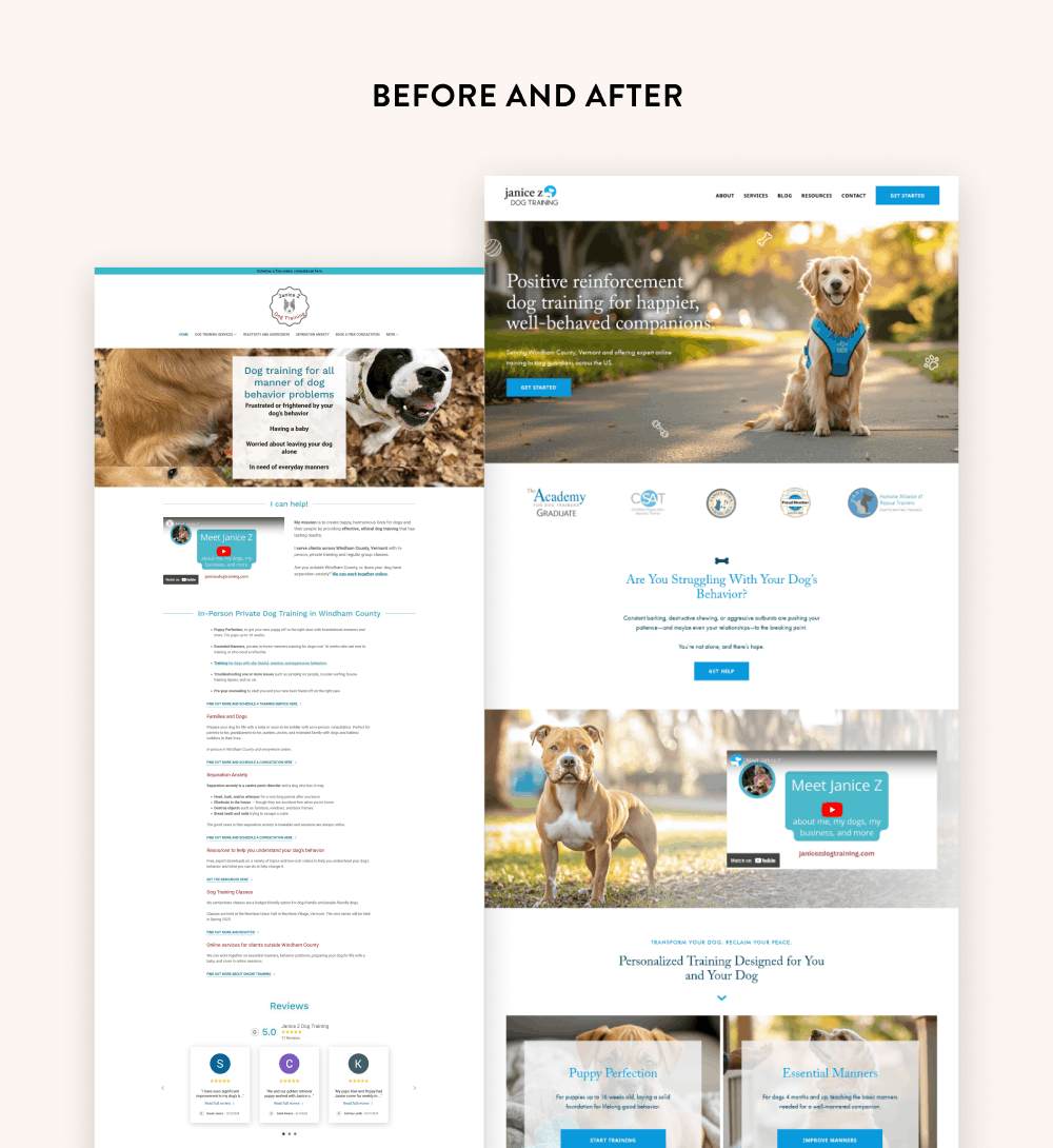 janice z dog training before and after website