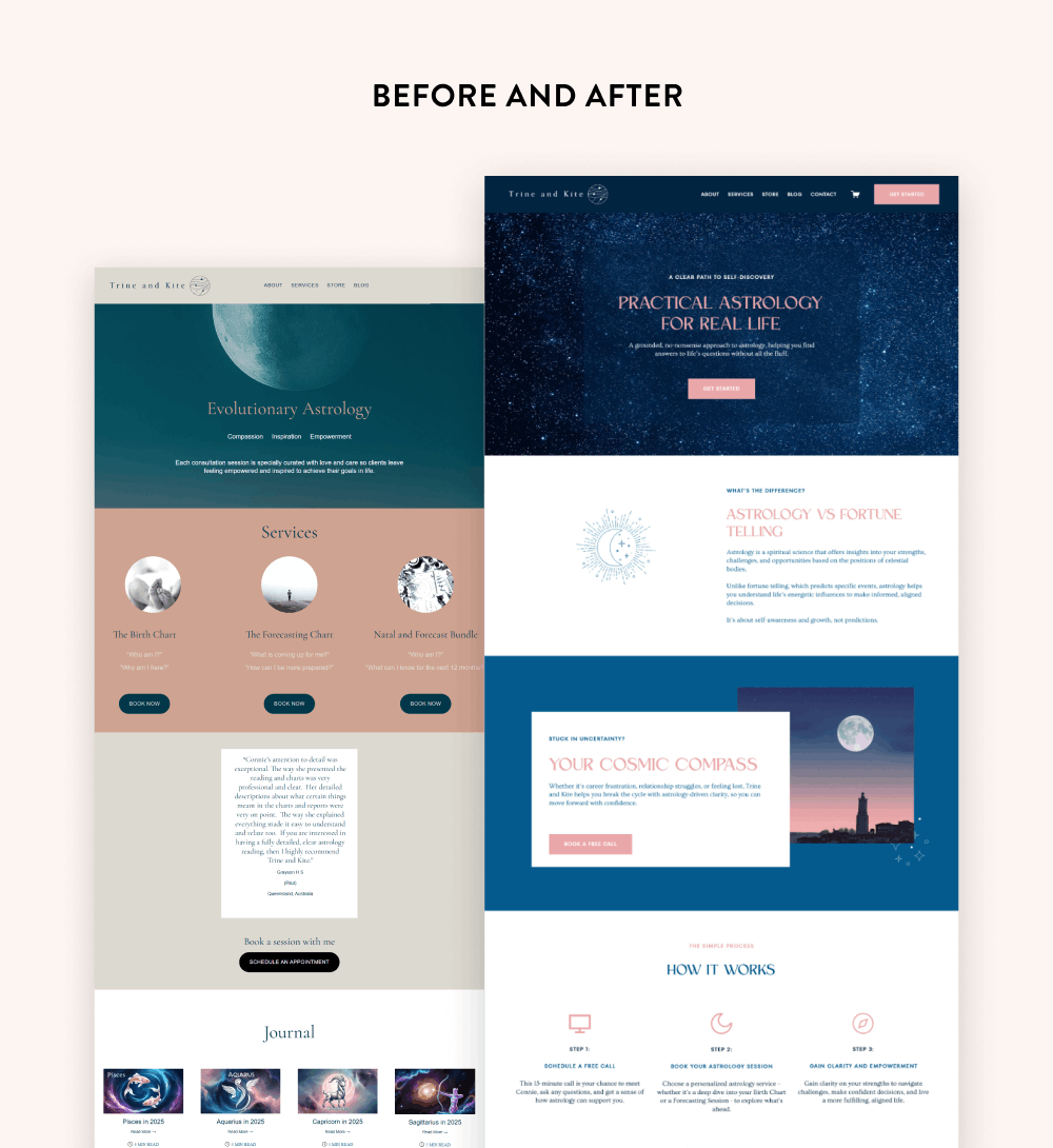 TRINE AND KITE before and after website
