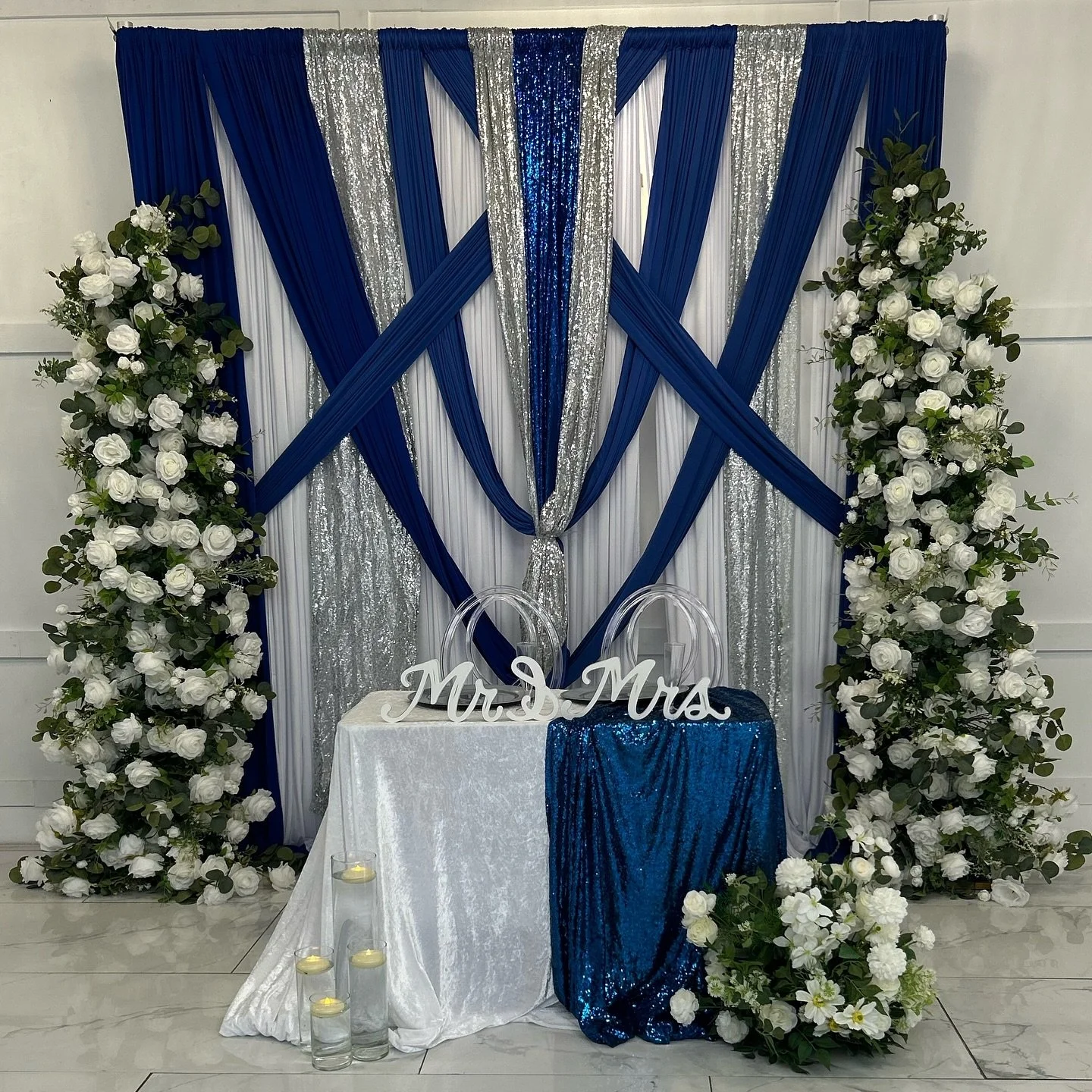 Royal blue wedding reception.