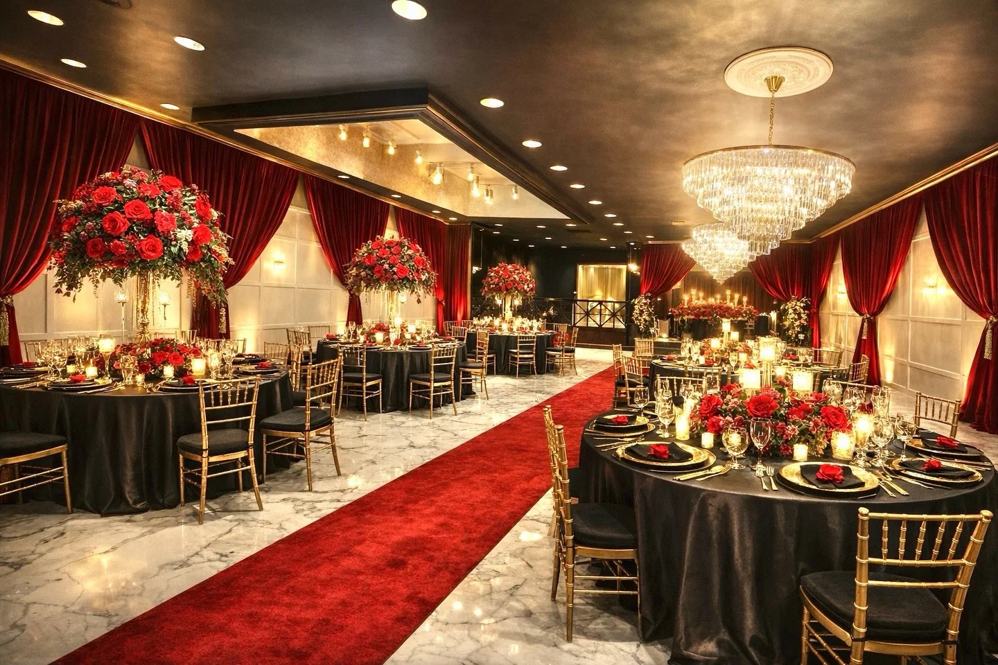 When you want to make a statement! #weddings #venue #blackandred #reception #decor