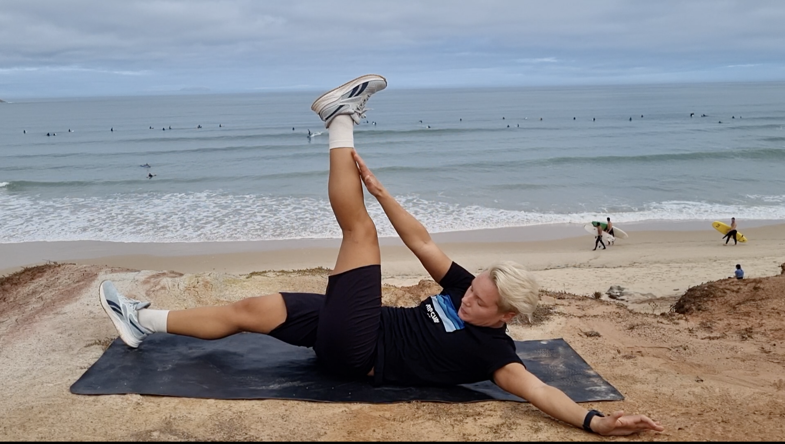 Core strengthening exercise on the beach.
