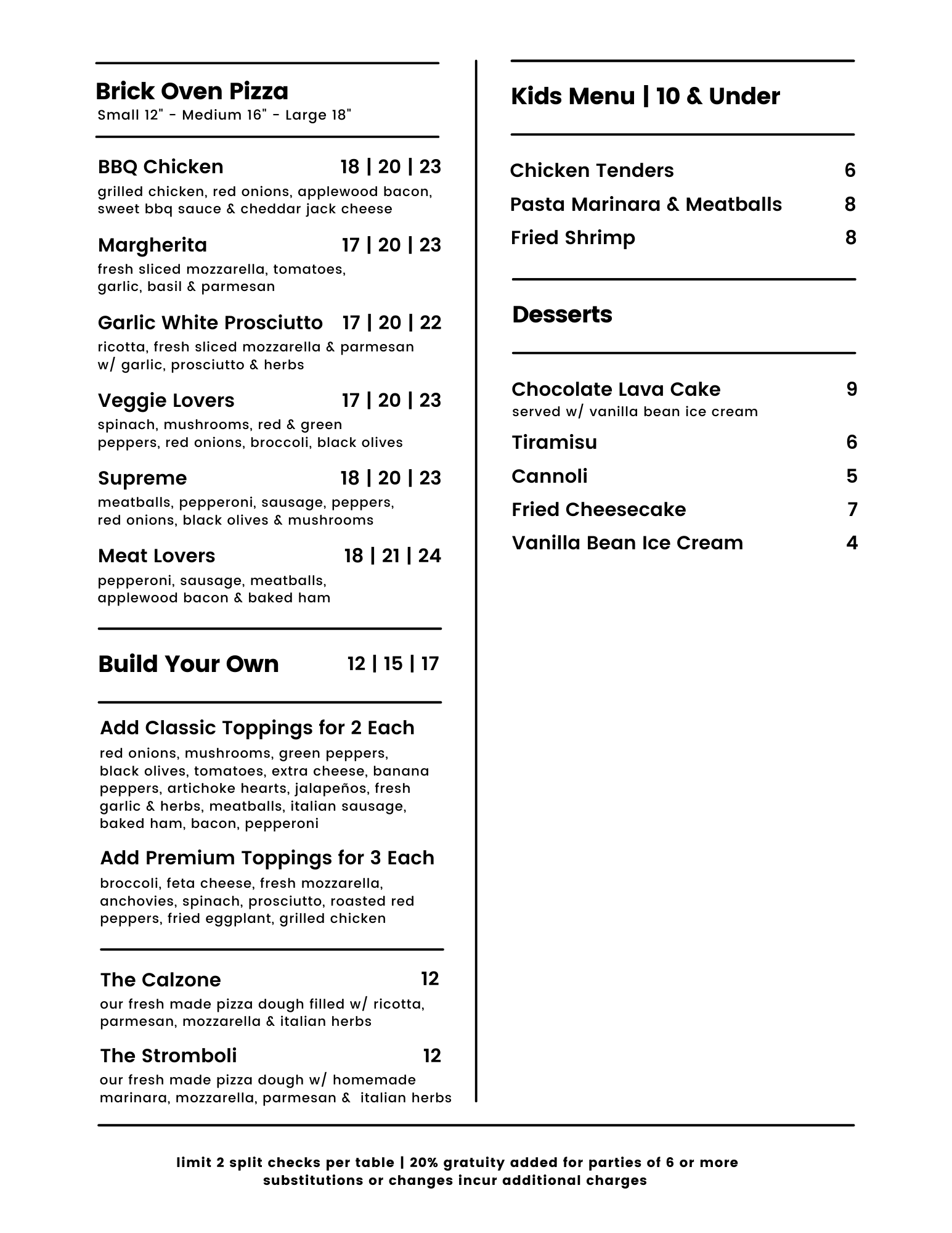Menu — s Violas Pizza, Pasta, and Seafood