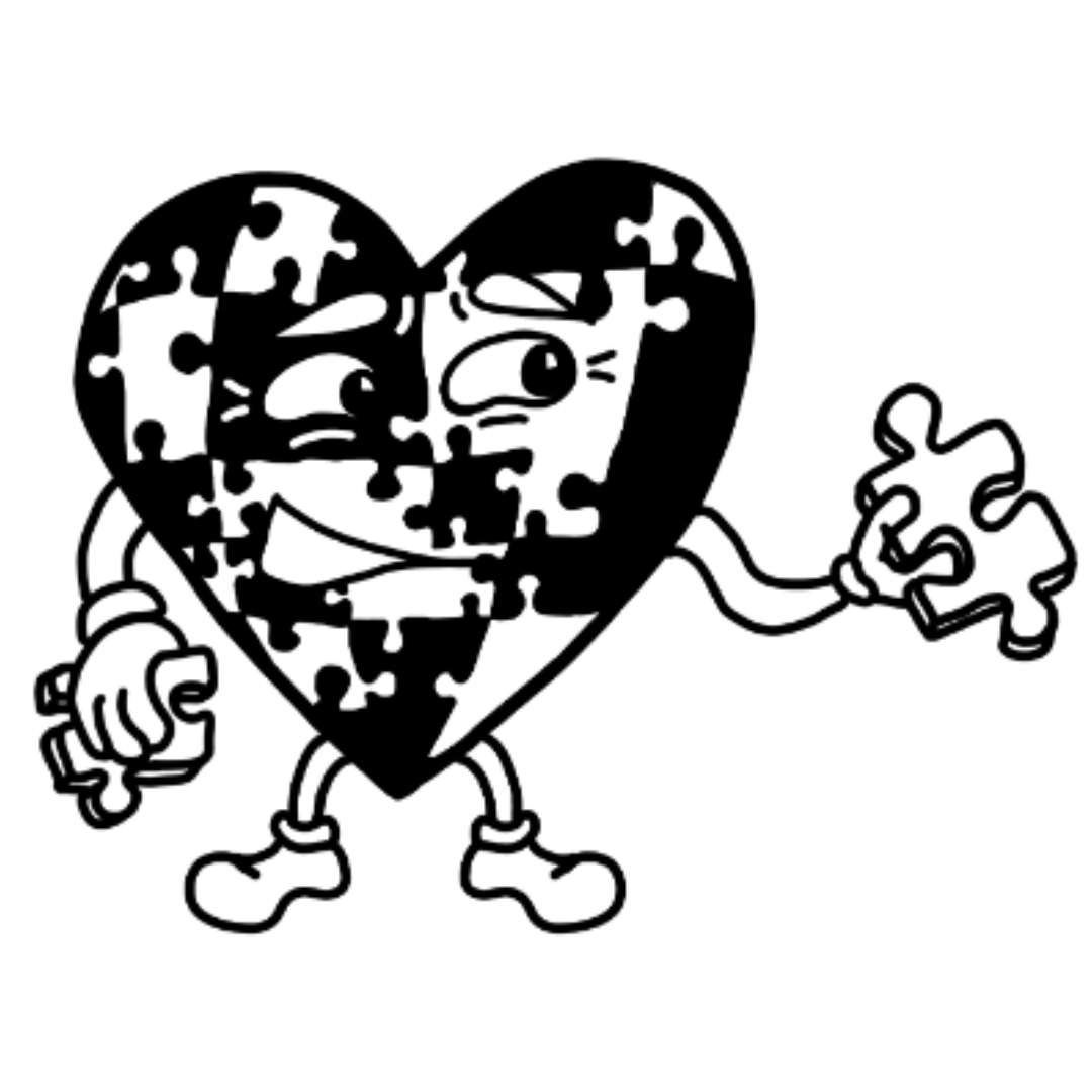 a heart giving away puzzle pieces of itself