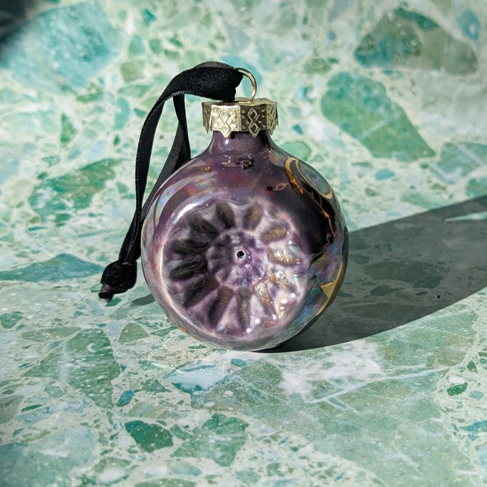 Jazz Holly Ornament 002 (purple, gold, iridescent)
