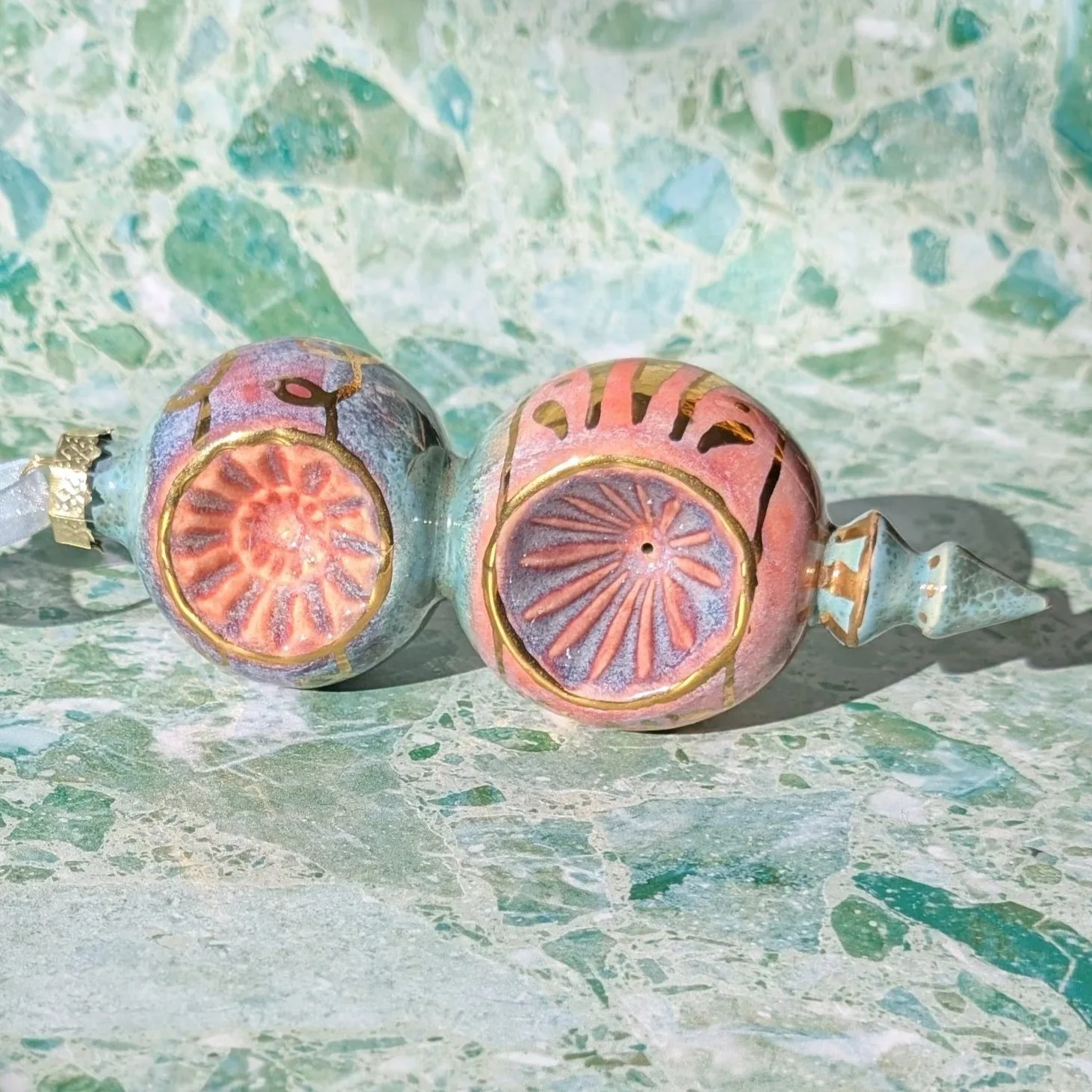 Jazz Holly Ornament 005 (peach, purple. blue, & gold)