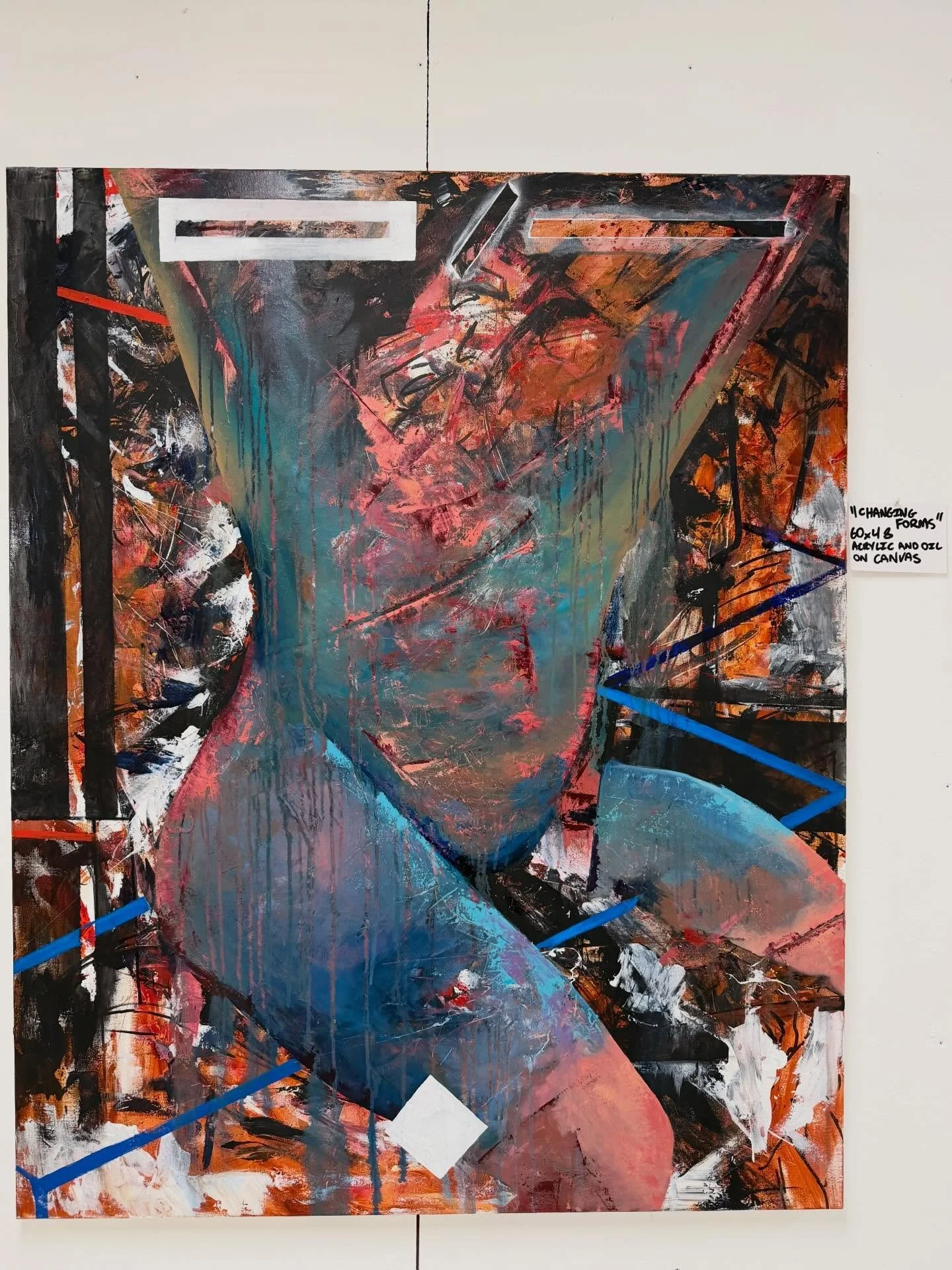 &ldquo;Changing Forms&rdquo; 60 x 48 Acrylic, Paint Marker, Charcoal, and Oil on Canvas. 

One of my recent explorations into more abrastract/expressionist work &mdash; for me a return to a way of painting I missed, the freedom, the element of chance