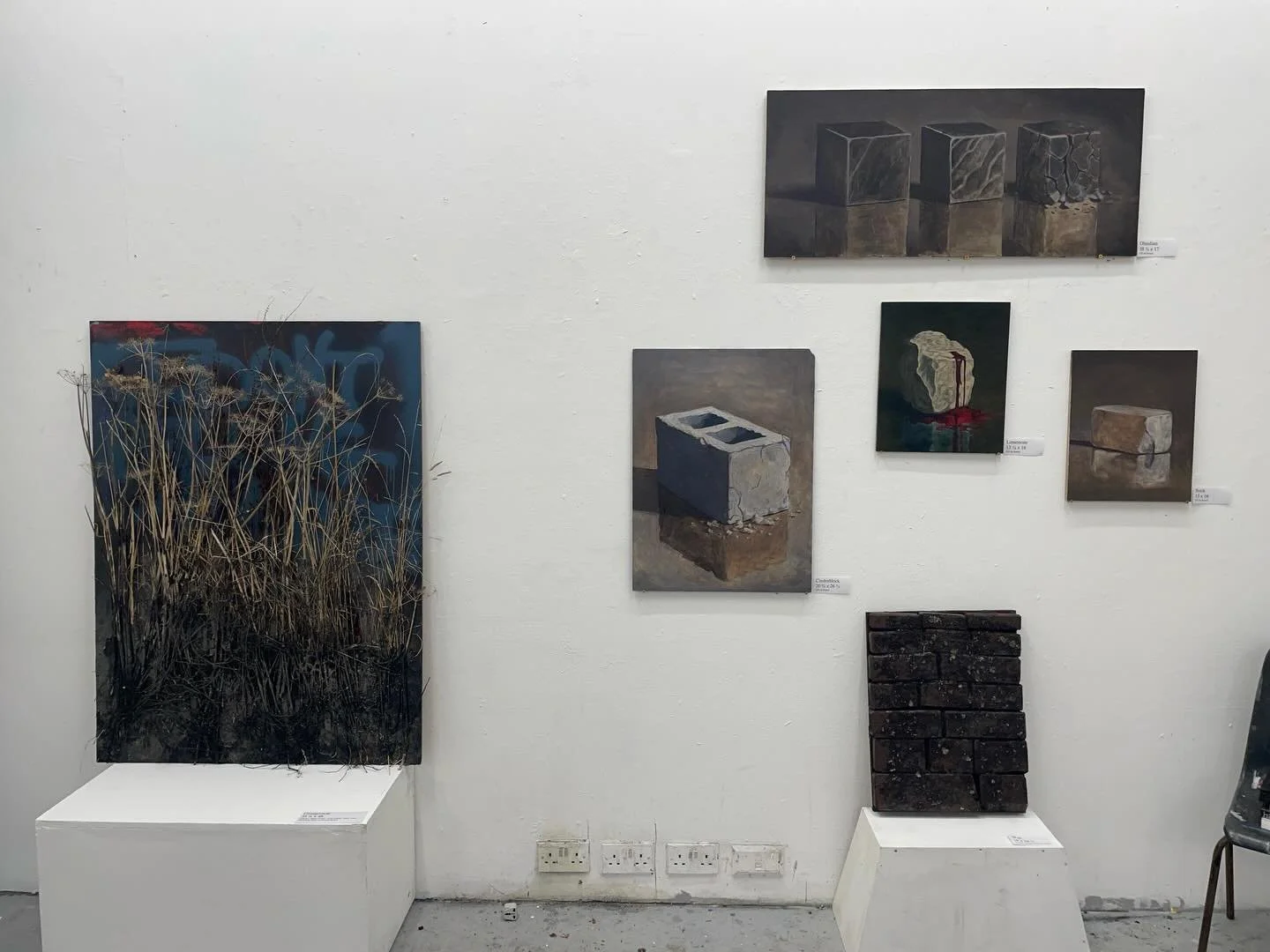 My studio space setup for the show opening on Saturday at @burrencollegeofart