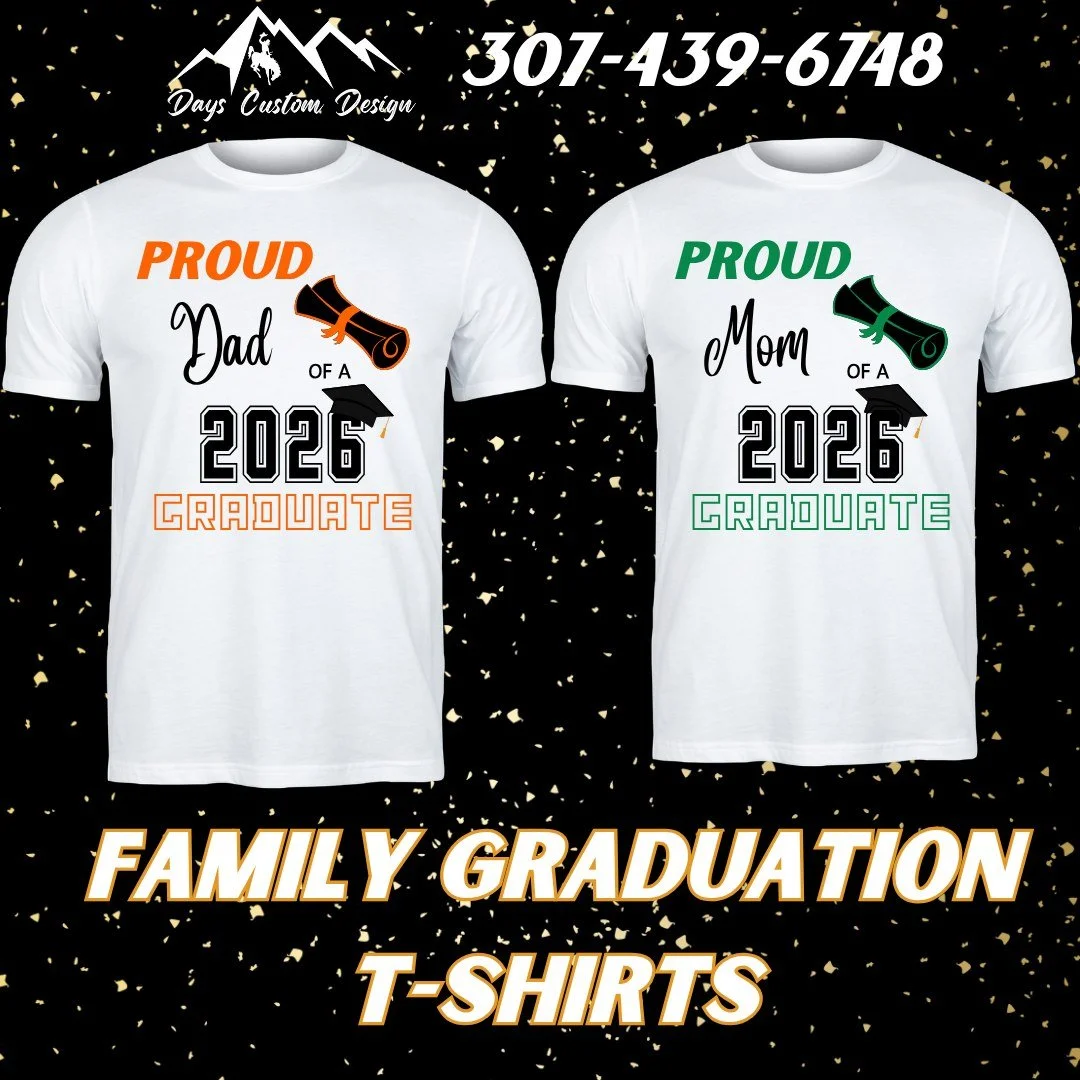 Graduation is almost HERE 🎓
Make your graduate feel extra special with custom matching family shirts.
This is one of the BEST ways to celebrate and stand out on their big day.
We design, print, and make it easy for you from start to finish.
Spots ar