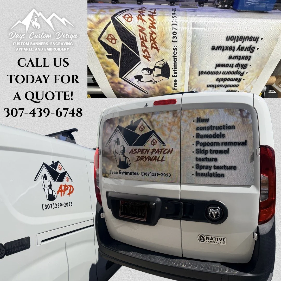 From printer to vehicle 🔥
These decals for Aspen Patch Drywall turned out clean, professional, and eye catching.
Your vehicle is one of the BEST ways to advertise your business.
📞 Call (307) 439-6748 or visit dayscustomdesign.com to get your vehicl