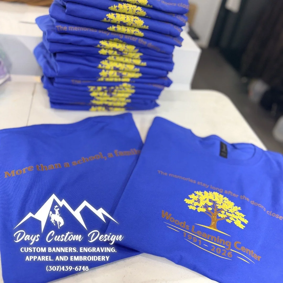 Woods Elementary may be closing but these shirts will keep the memories alive 💛
Sad to see such a great school go, but we are honored to be part of something meaningful.
📞 Call (307) 439-6748 or visit dayscustomdesign.com to create something specia