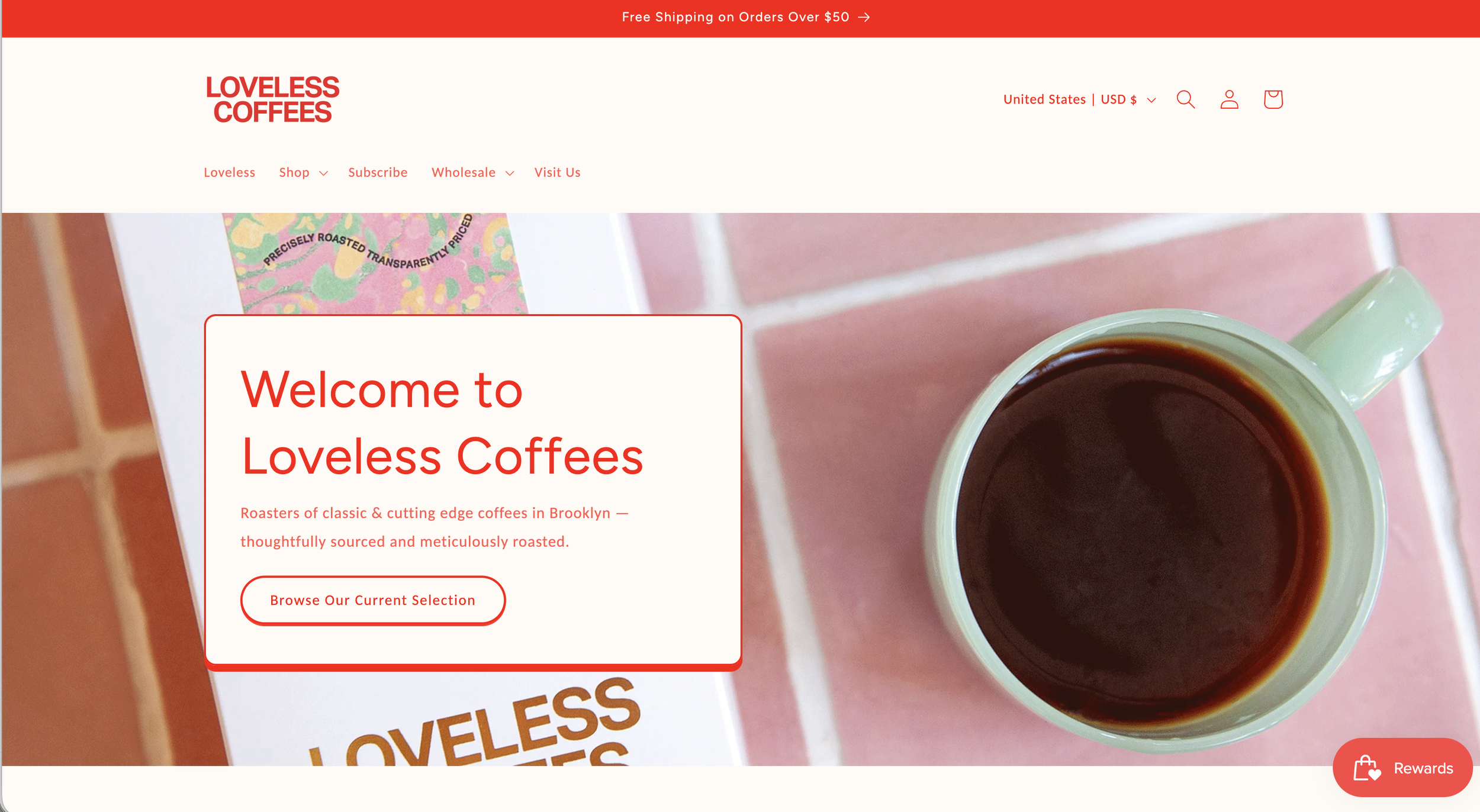 Loveless Coffees homepage