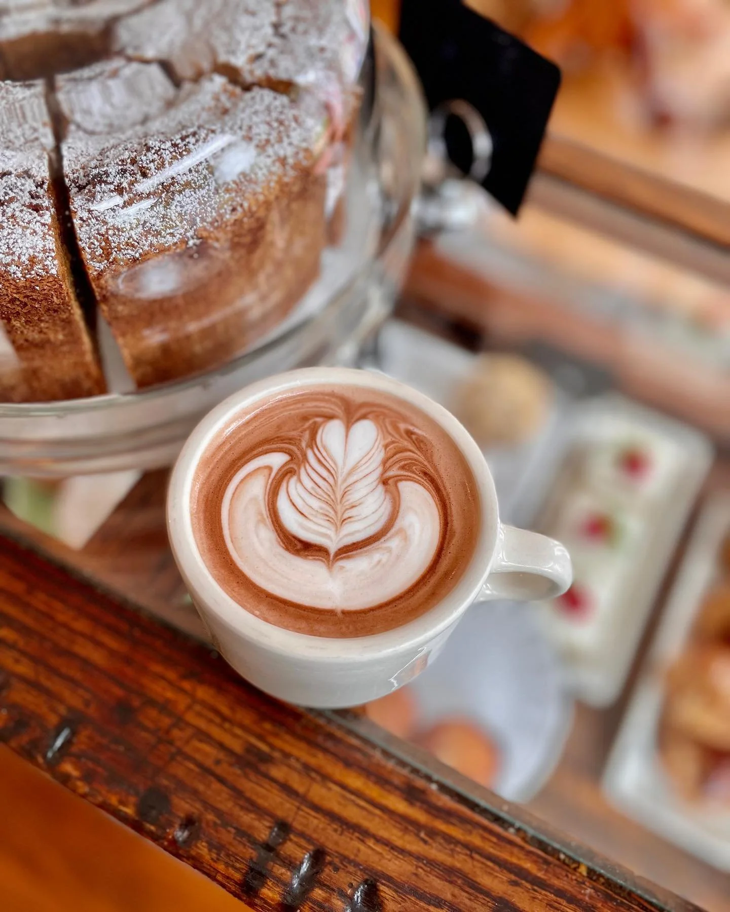 Cappuccino on pastry case at Aunt Chubby's